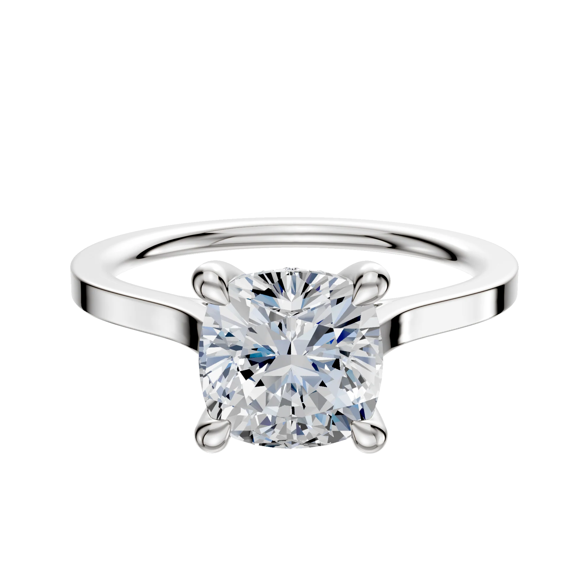 Platinum 4 Prong Hidden Halo Cathedral Flat 1.5mm Engagement Ring