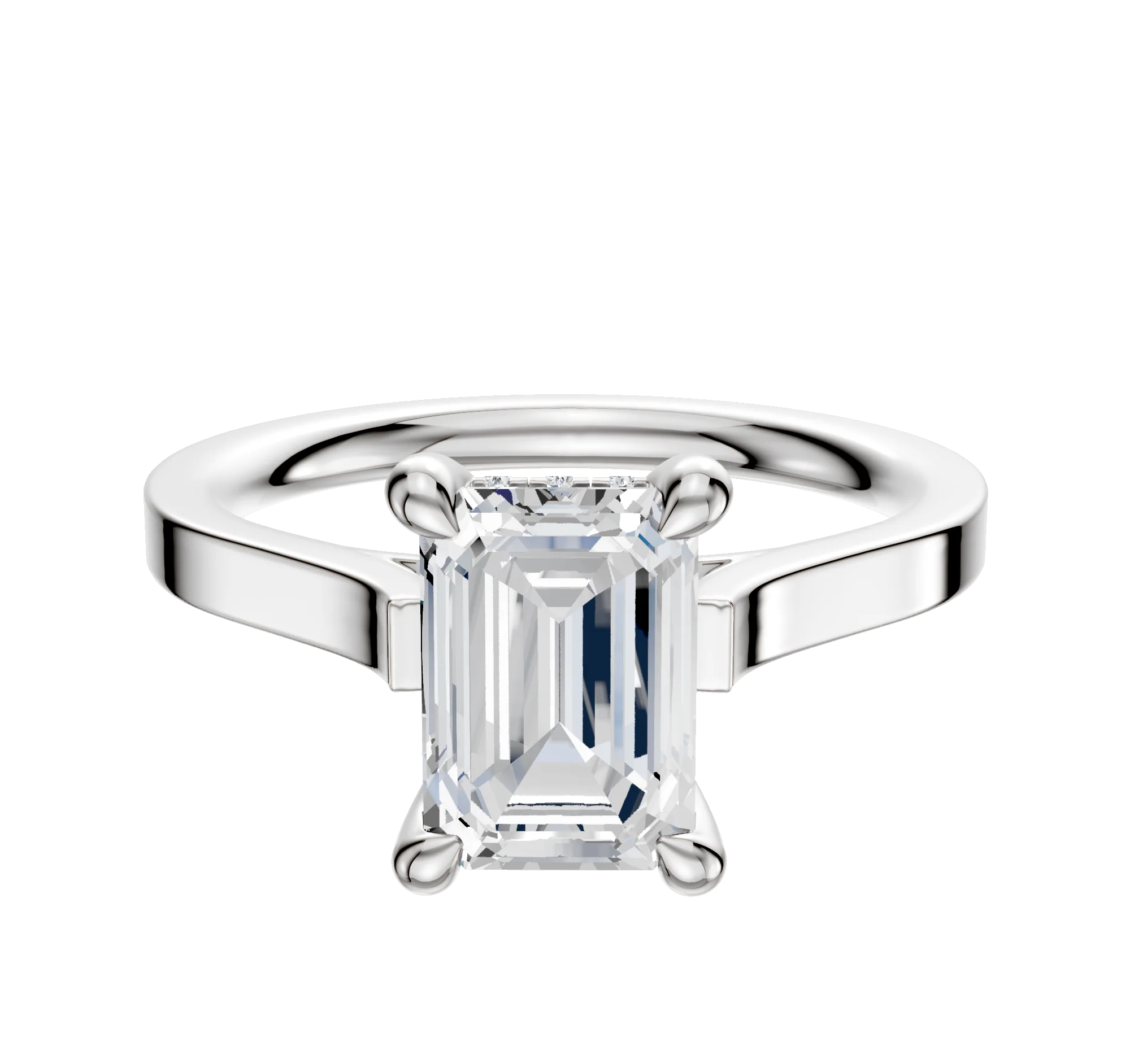Platinum 4 Prong Hidden Halo Cathedral Flat 2.0mm Engagement Ring