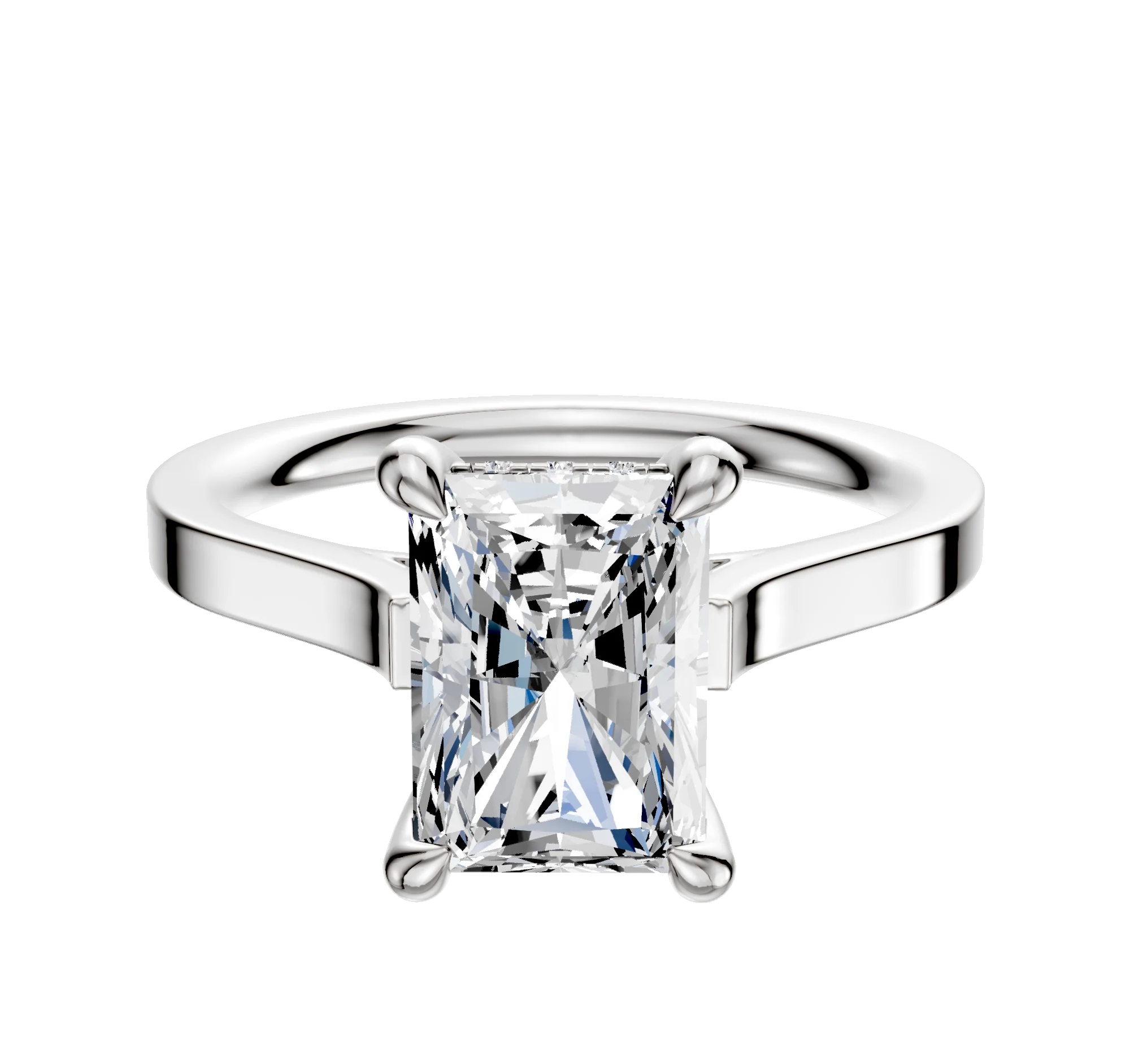 Platinum 4 Prong Hidden Halo Cathedral Flat 2.0mm Engagement Ring