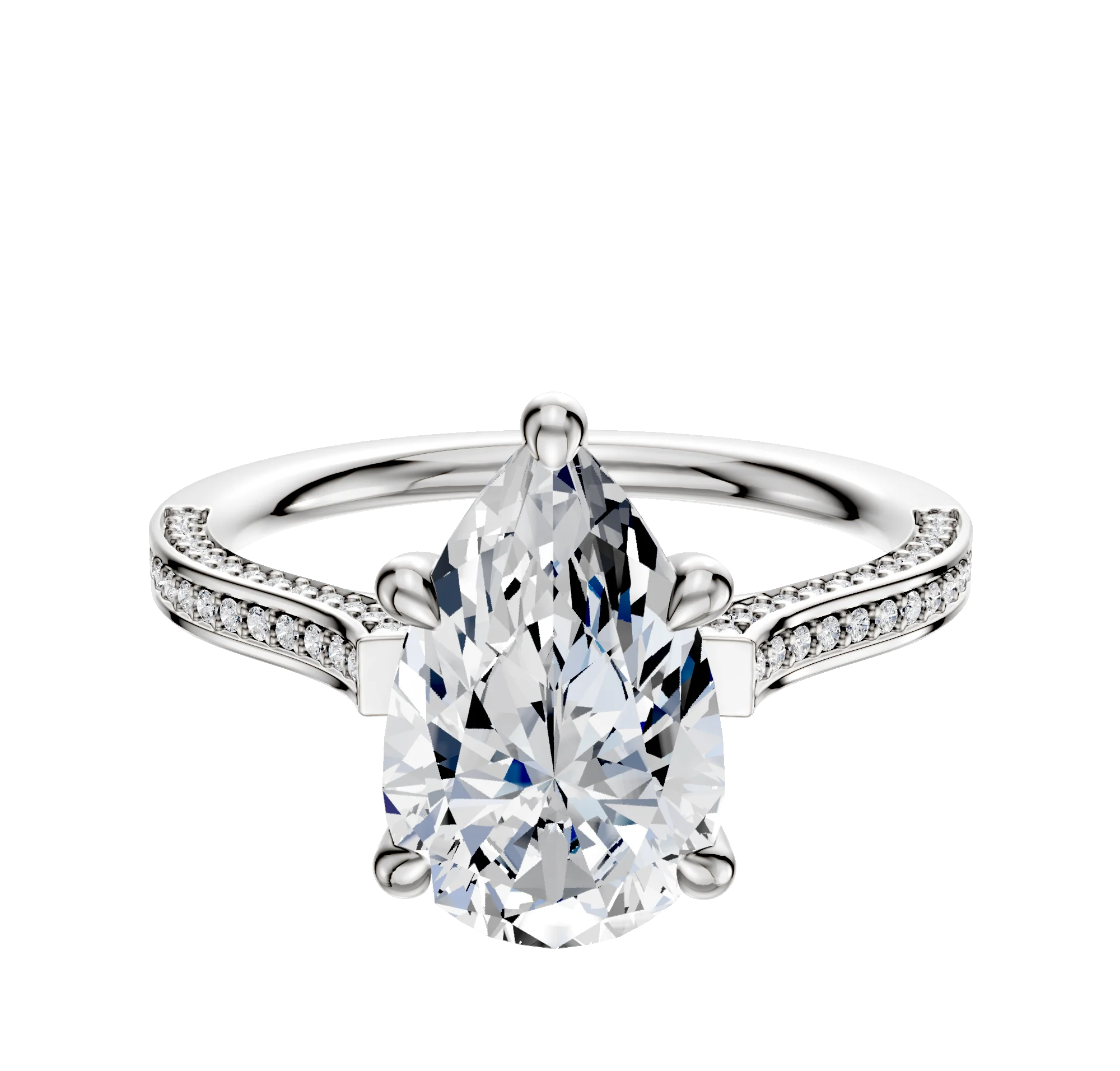Platinum 4 Prong Hidden Halo Cathedral Flat 3-Row-Pave 2.0mm Engagement Ring