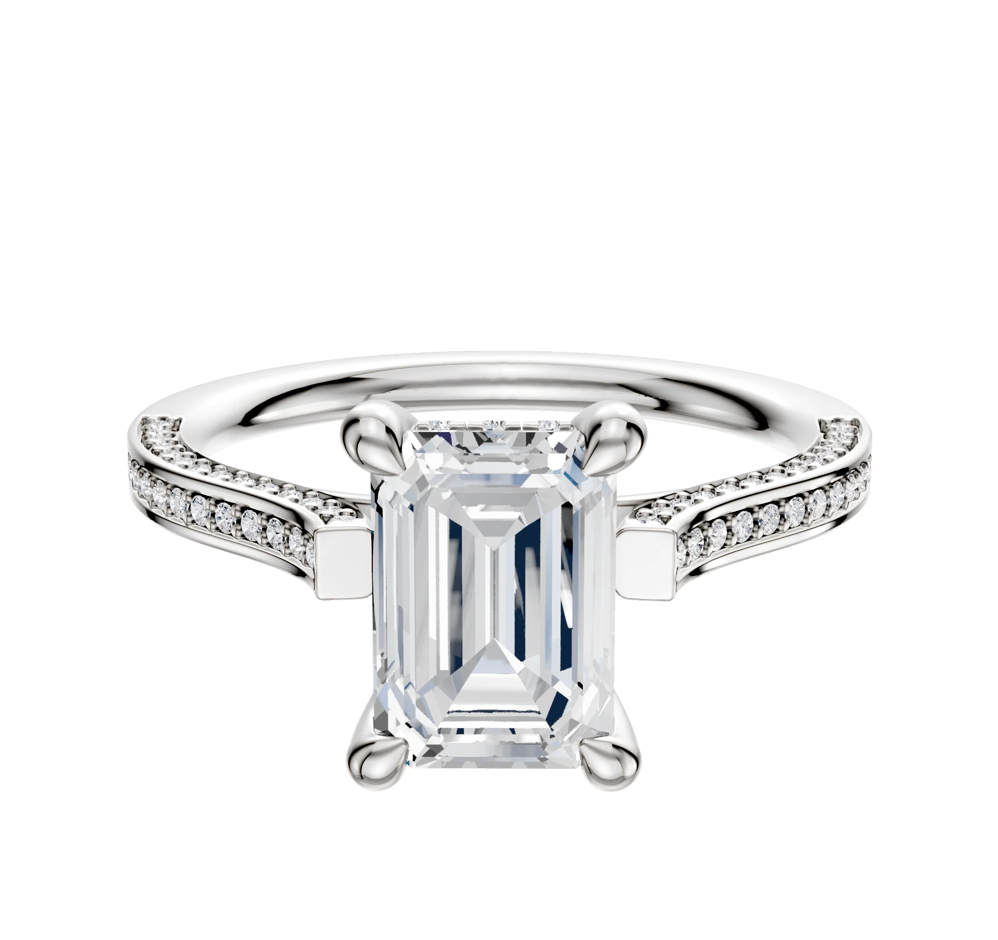 Platinum 4 Prong Hidden Halo Cathedral Flat 3-Row-Pave 2.0mm Engagement Ring