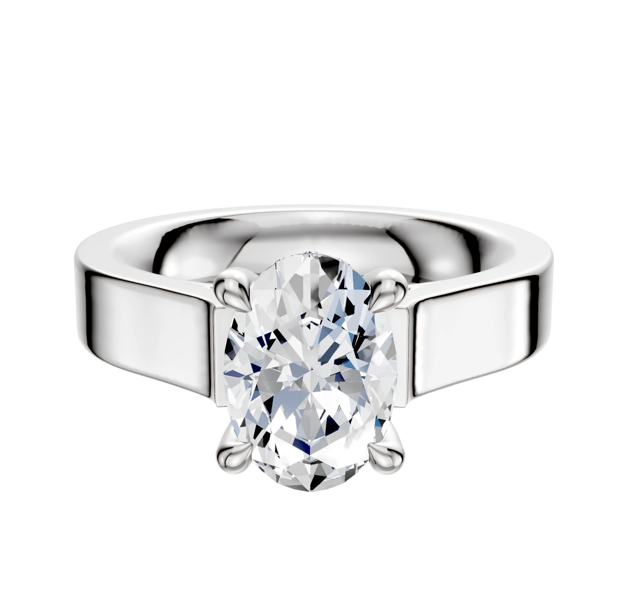 Platinum 4 Prong Hidden Halo Cathedral Flat 4.0mm Engagement Ring