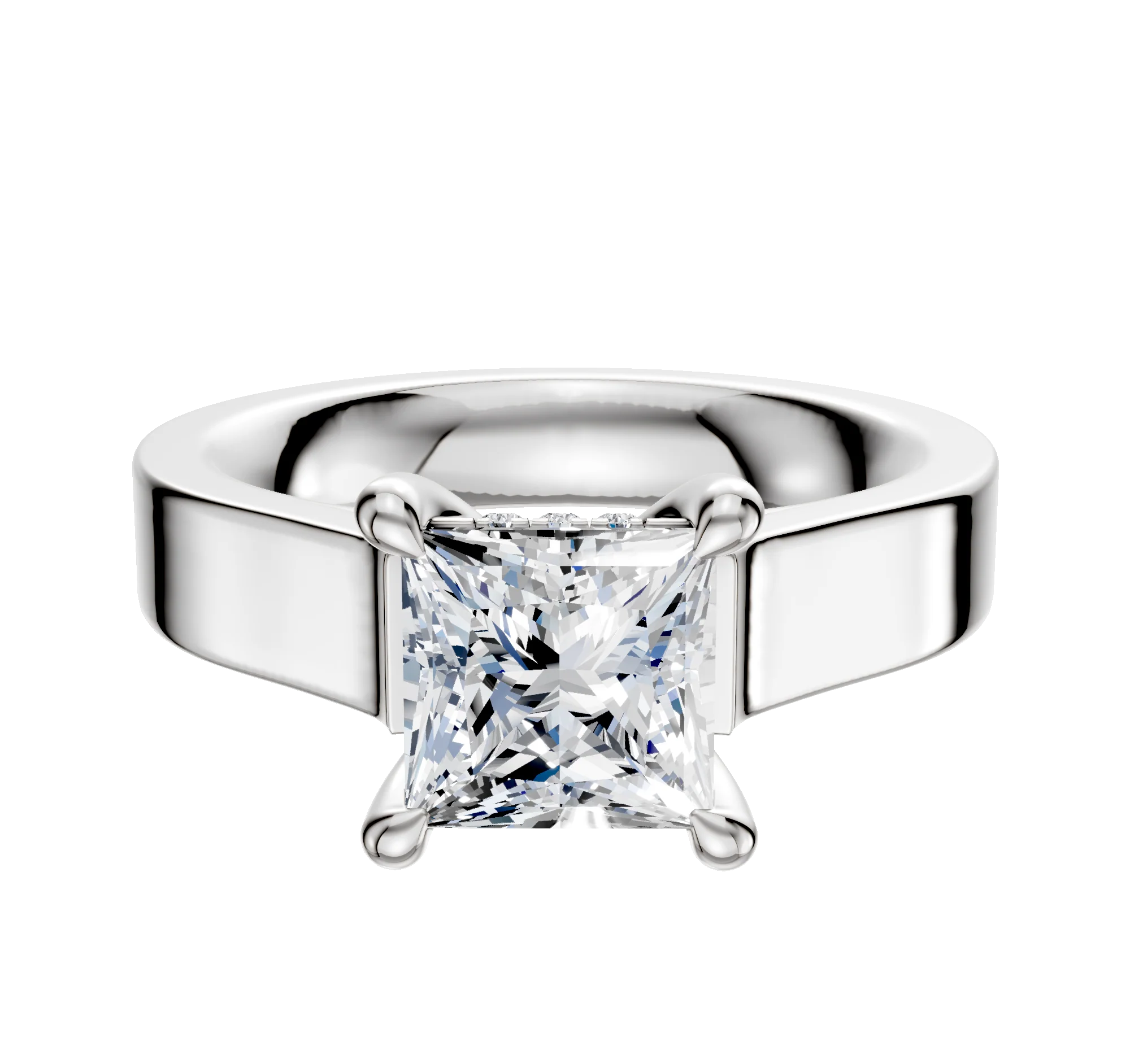 Platinum 4 Prong Hidden Halo Cathedral Flat 4.0mm Engagement Ring