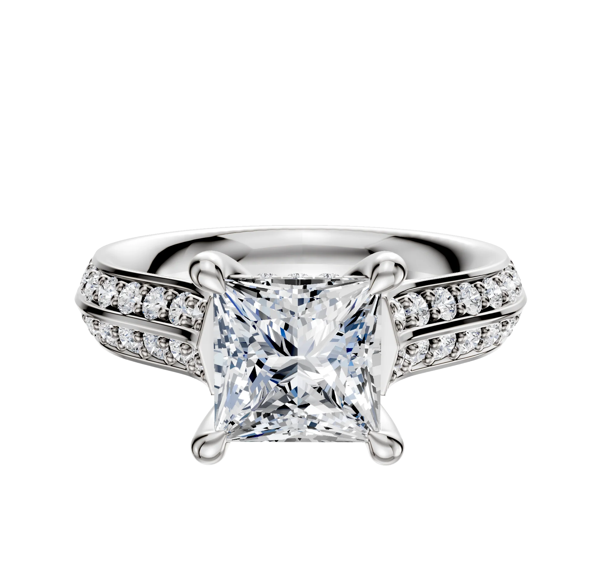 Platinum 4 Prong Hidden Halo Cathedral Knife Edge 1-Row-Pave 2.5mm Engagement Ring