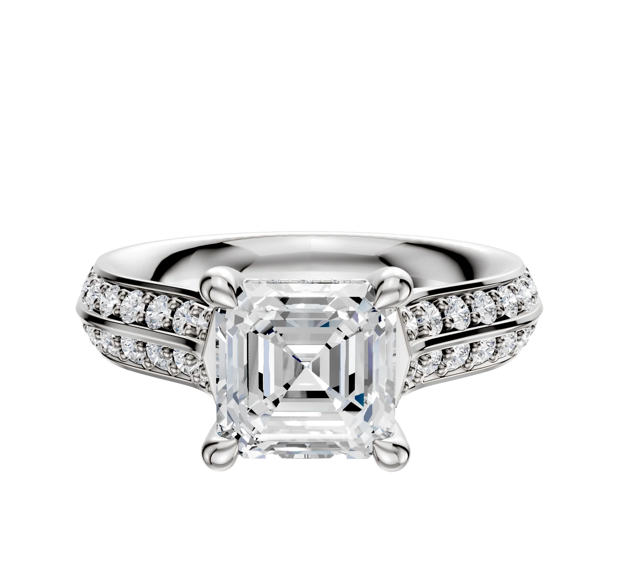 Platinum 4 Prong Hidden Halo Cathedral Knife Edge 1-Row-Pave 2.5mm Engagement Ring