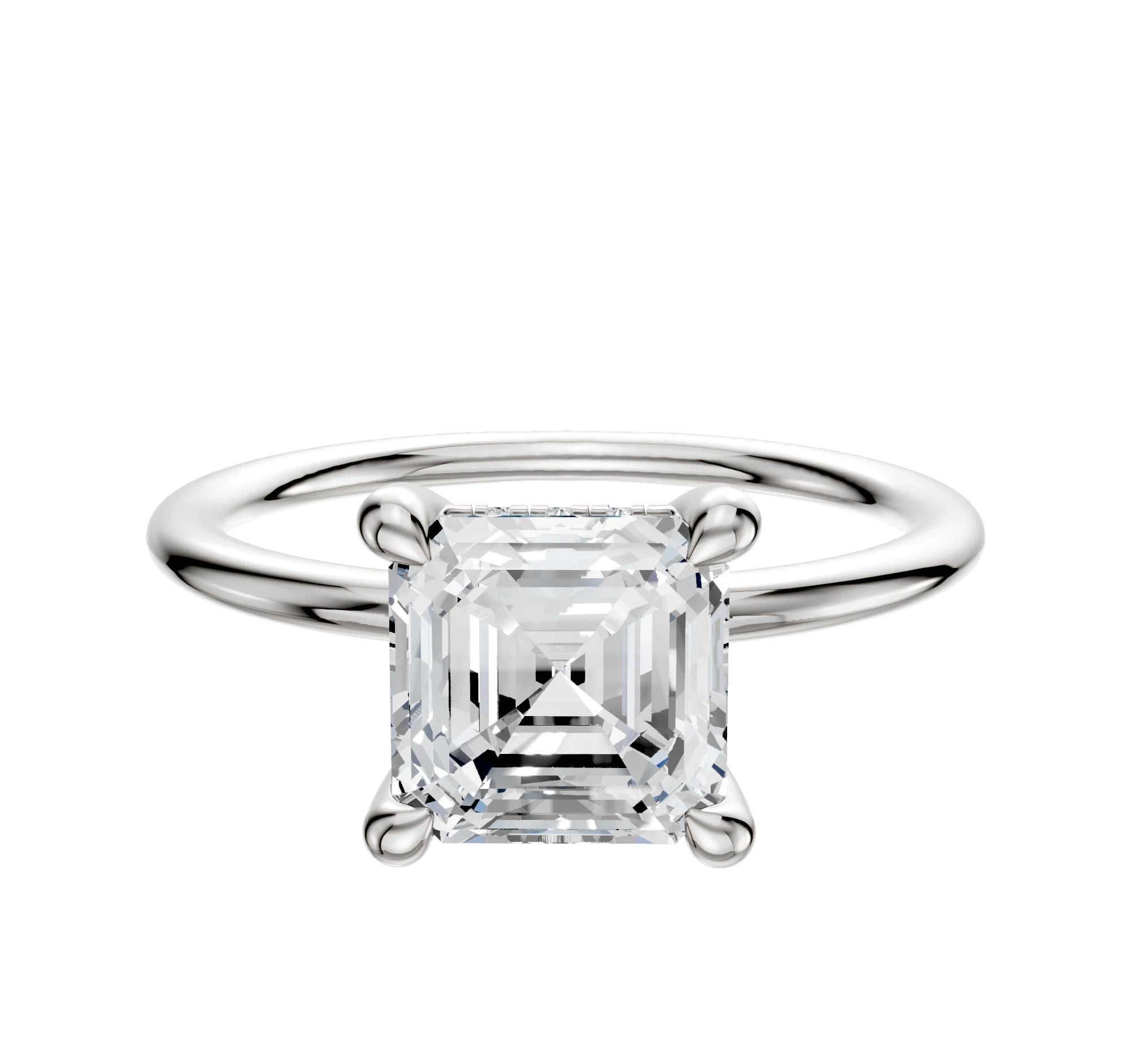 Platinum 4 Prong Hidden Halo Classic Dome 1.5mm Engagement Ring