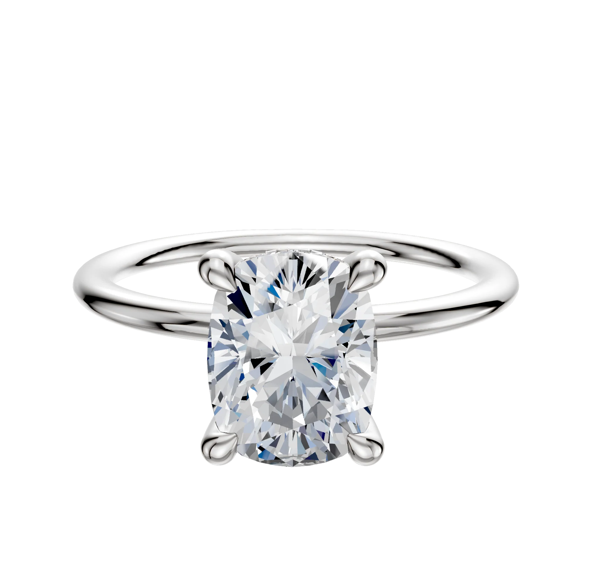 Platinum 4 Prong Hidden Halo Classic Dome 1.5mm Engagement Ring