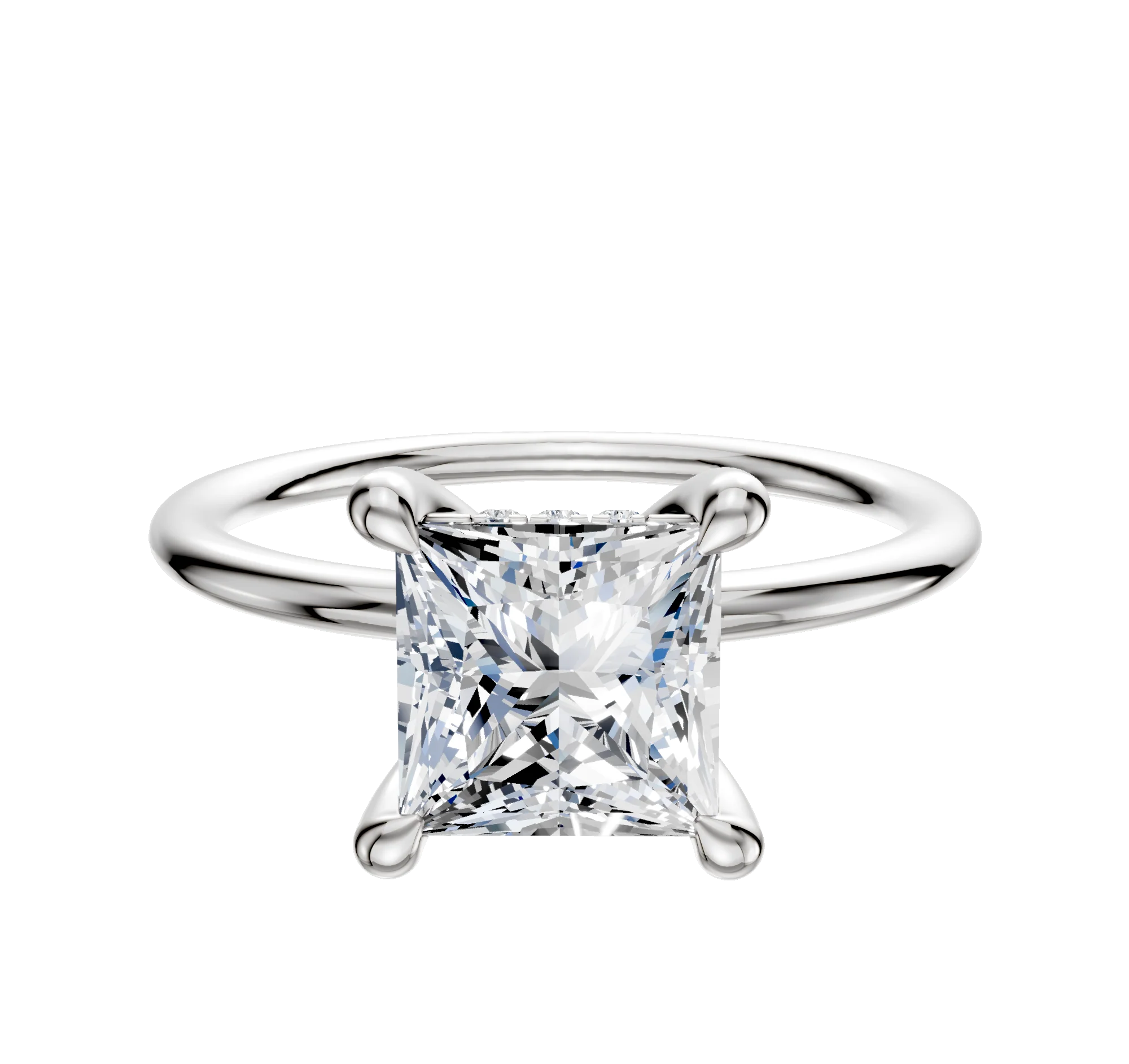 Platinum 4 Prong Hidden Halo Classic Dome 1.5mm Engagement Ring