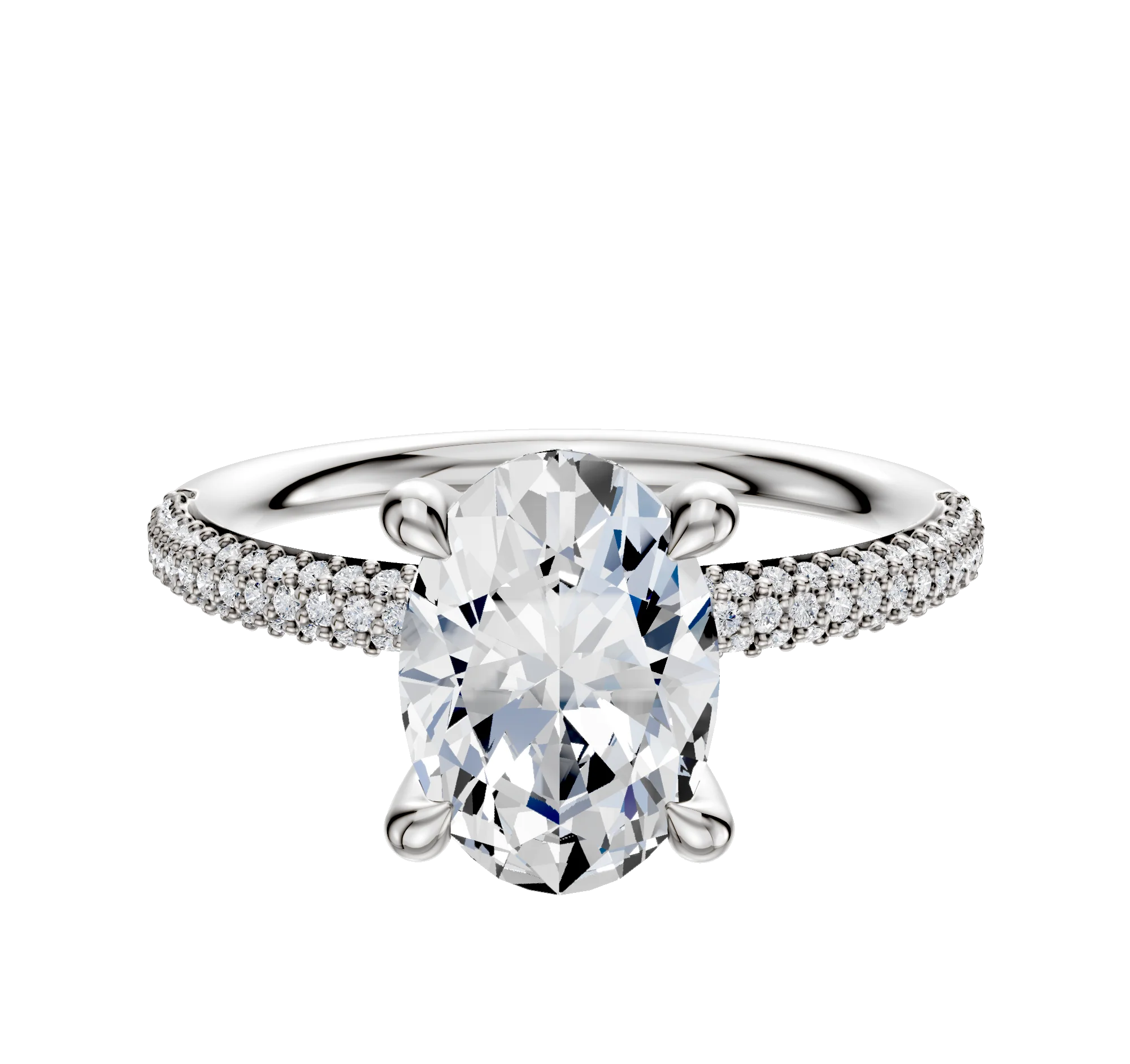 Platinum 4 Prong Hidden Halo Classic Dome 3-Row-Pave 2.0mm Engagement Ring