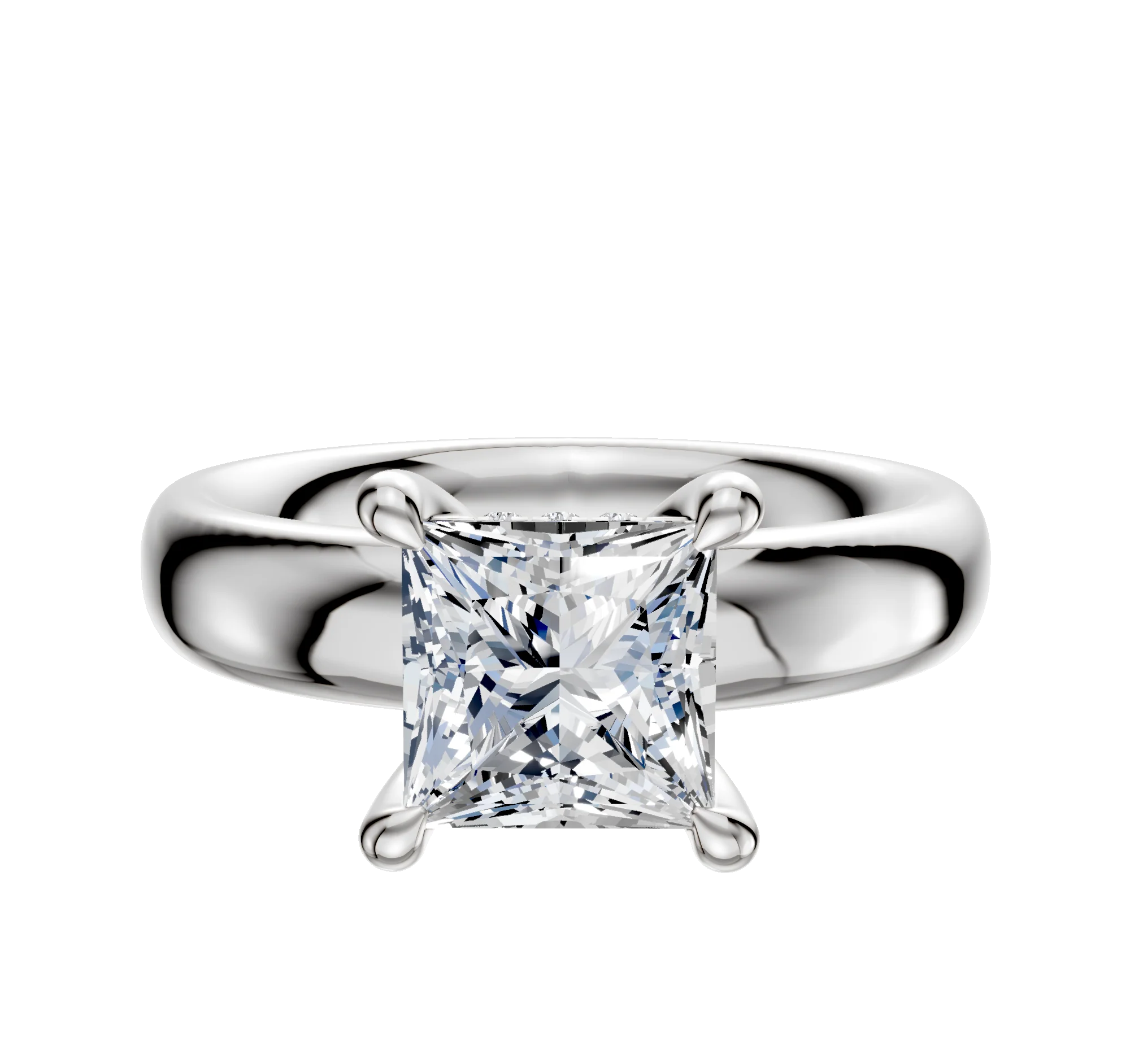 Platinum 4 Prong Hidden Halo Classic Dome 4.0mm Engagement Ring