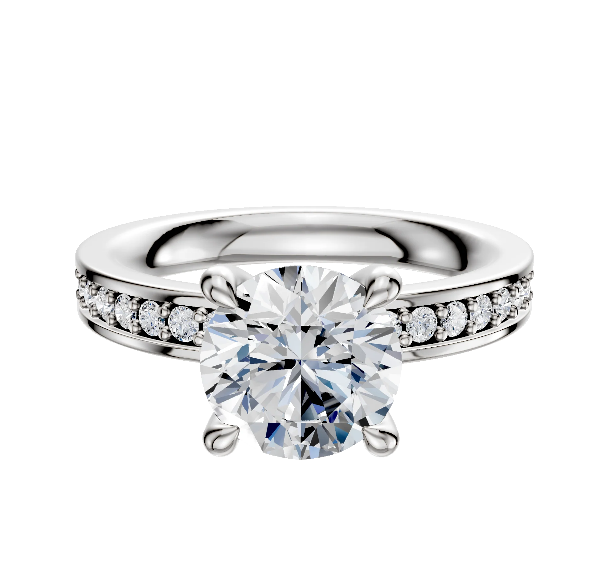 Platinum 4 Prong Hidden Halo Classic Flat 1-Row-Pave 2.5mm Engagement Ring