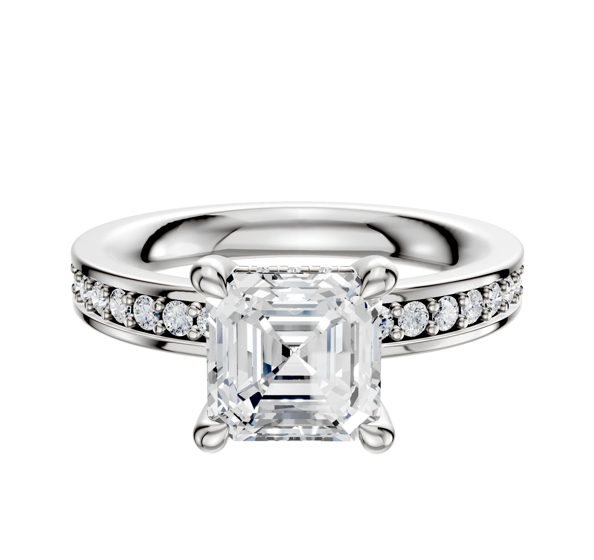 Platinum 4 Prong Hidden Halo Classic Flat 1-Row-Pave 2.5mm Engagement Ring