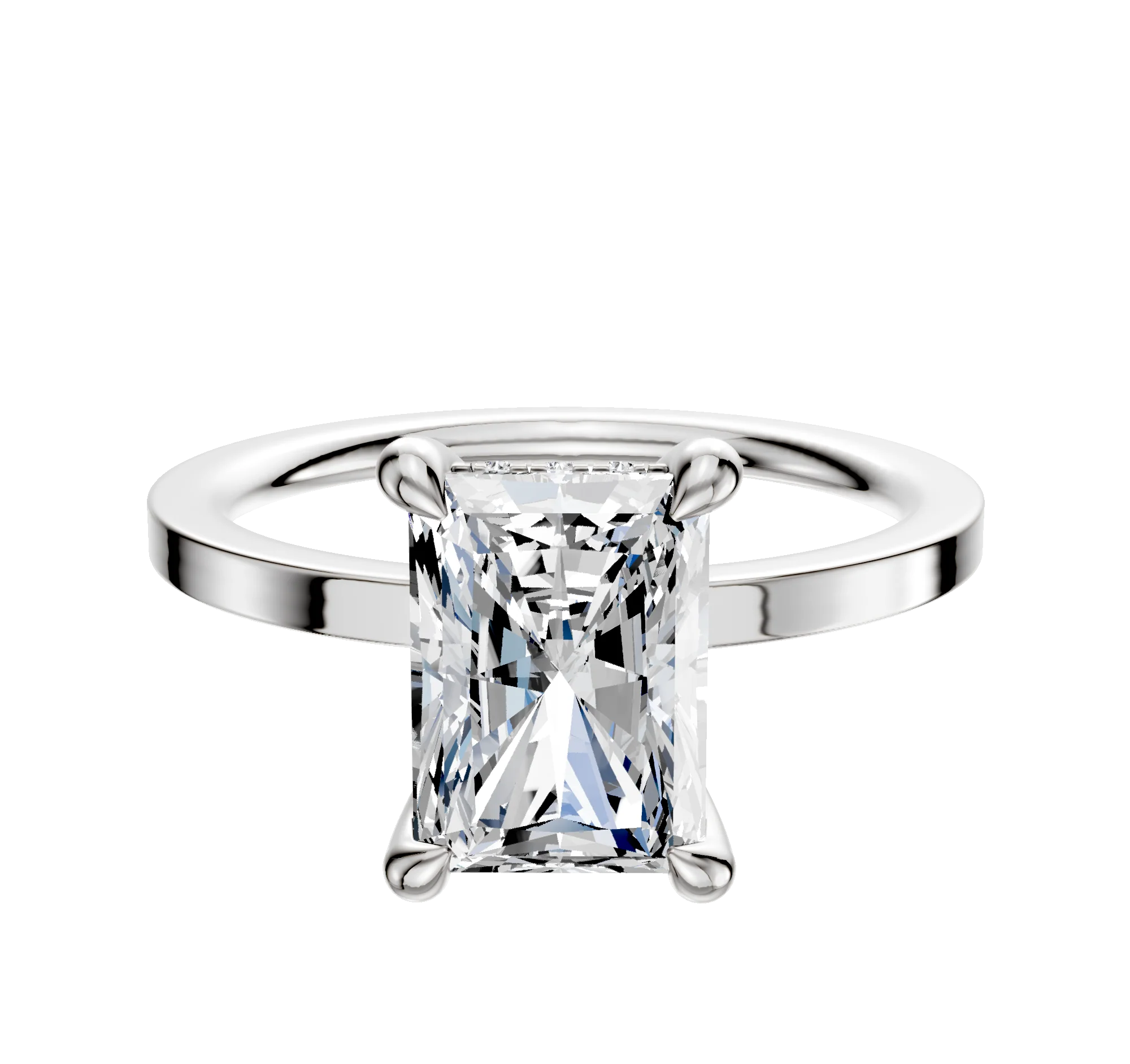 Platinum 4 Prong Hidden Halo Classic Flat 1.5mm Engagement Ring