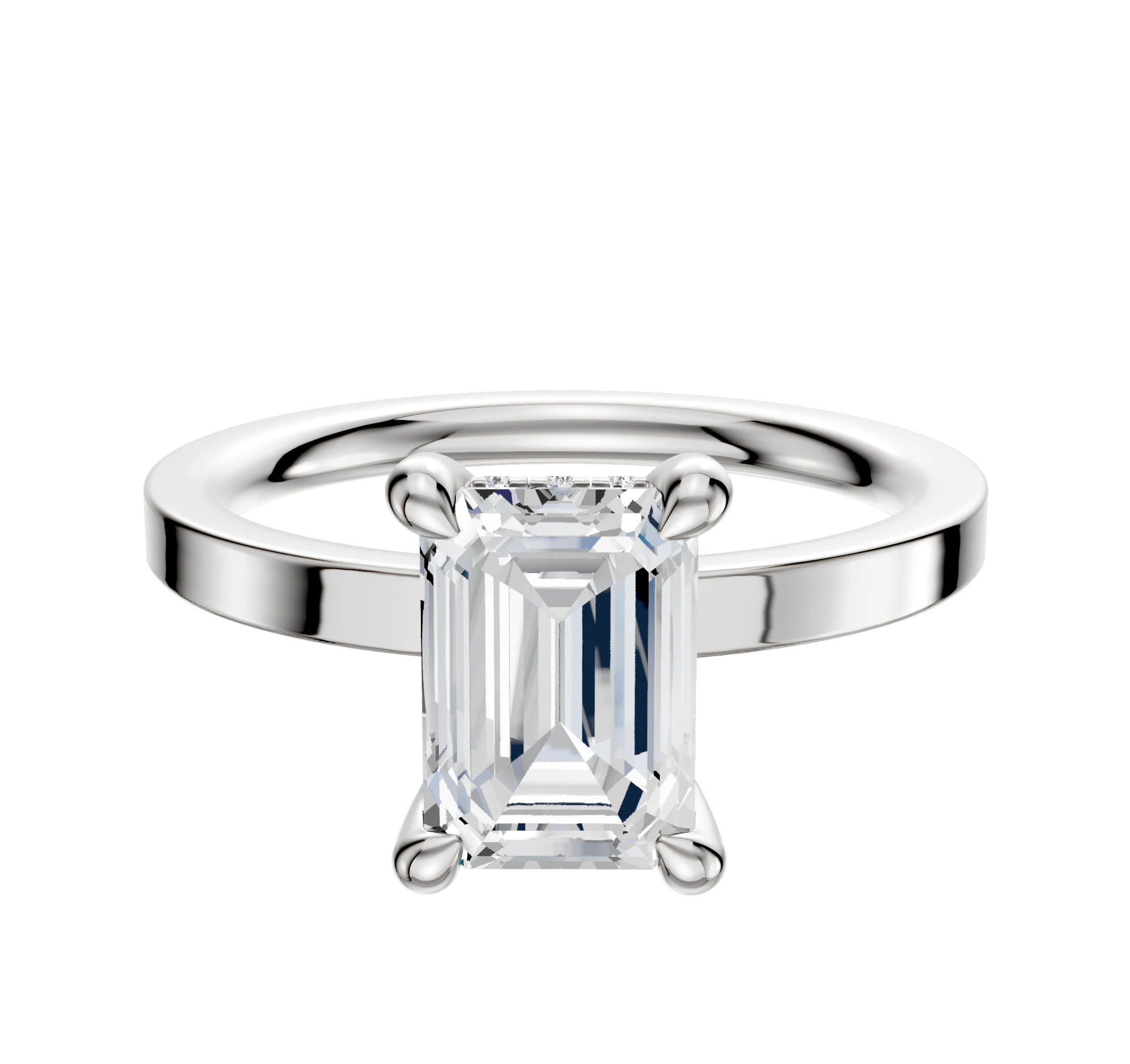 Platinum 4 Prong Hidden Halo Classic Flat 2.0mm Engagement Ring