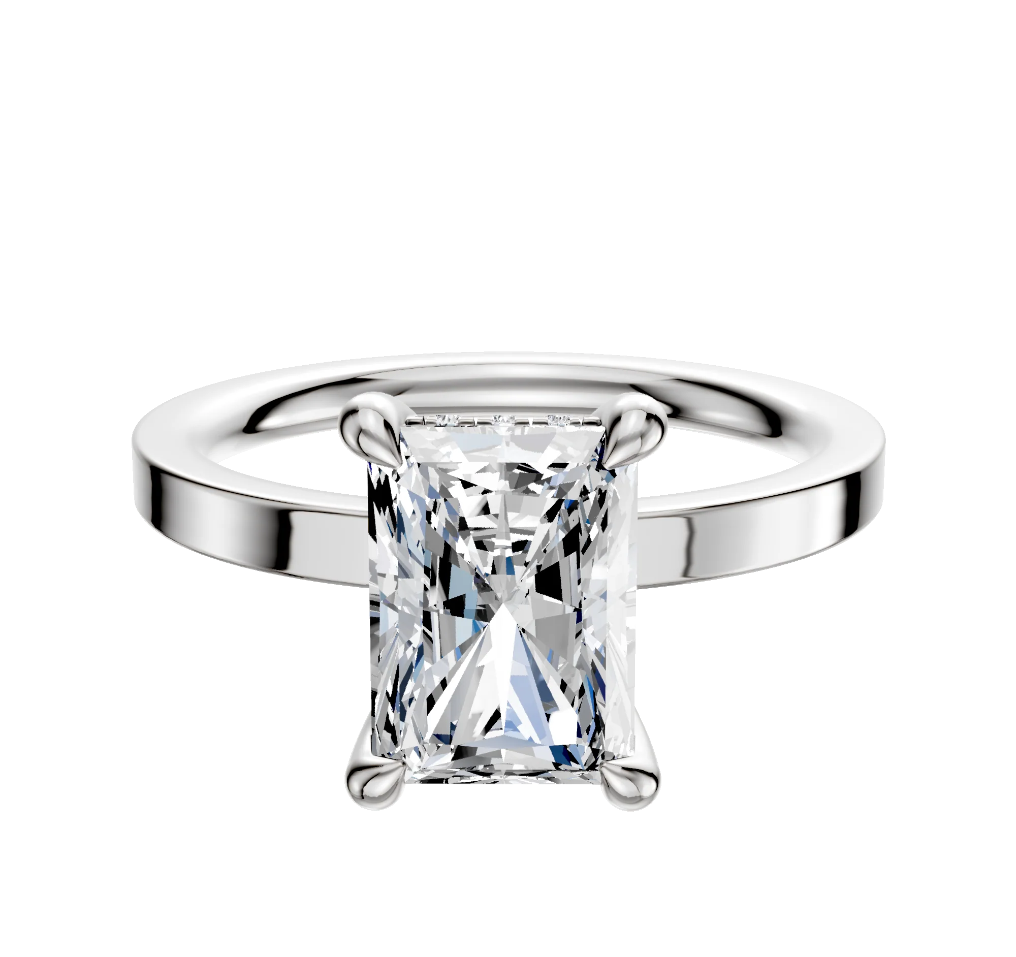 Platinum 4 Prong Hidden Halo Classic Flat 2.0mm Engagement Ring