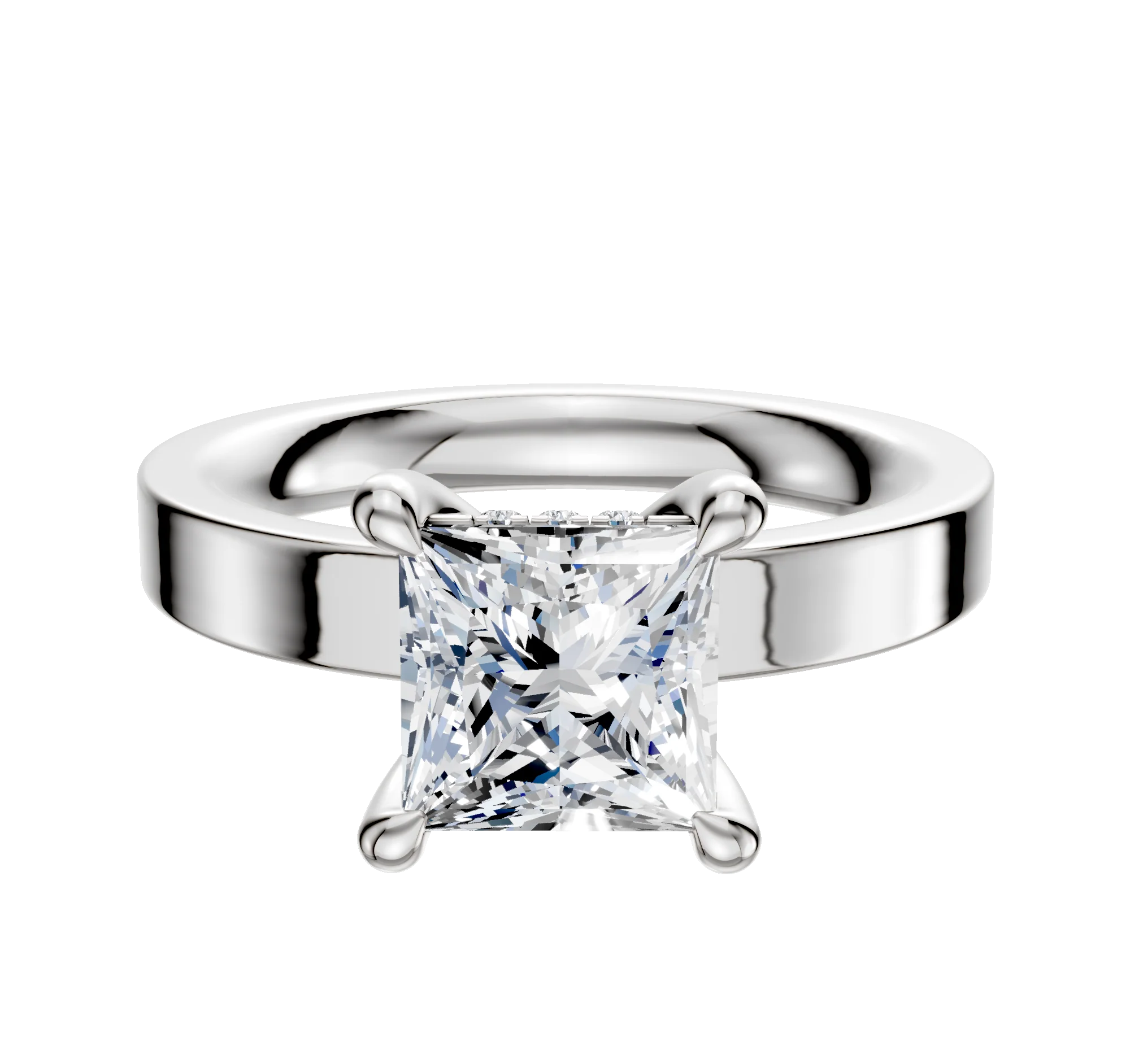 Platinum 4 Prong Hidden Halo Classic Flat 3.0mm Engagement Ring