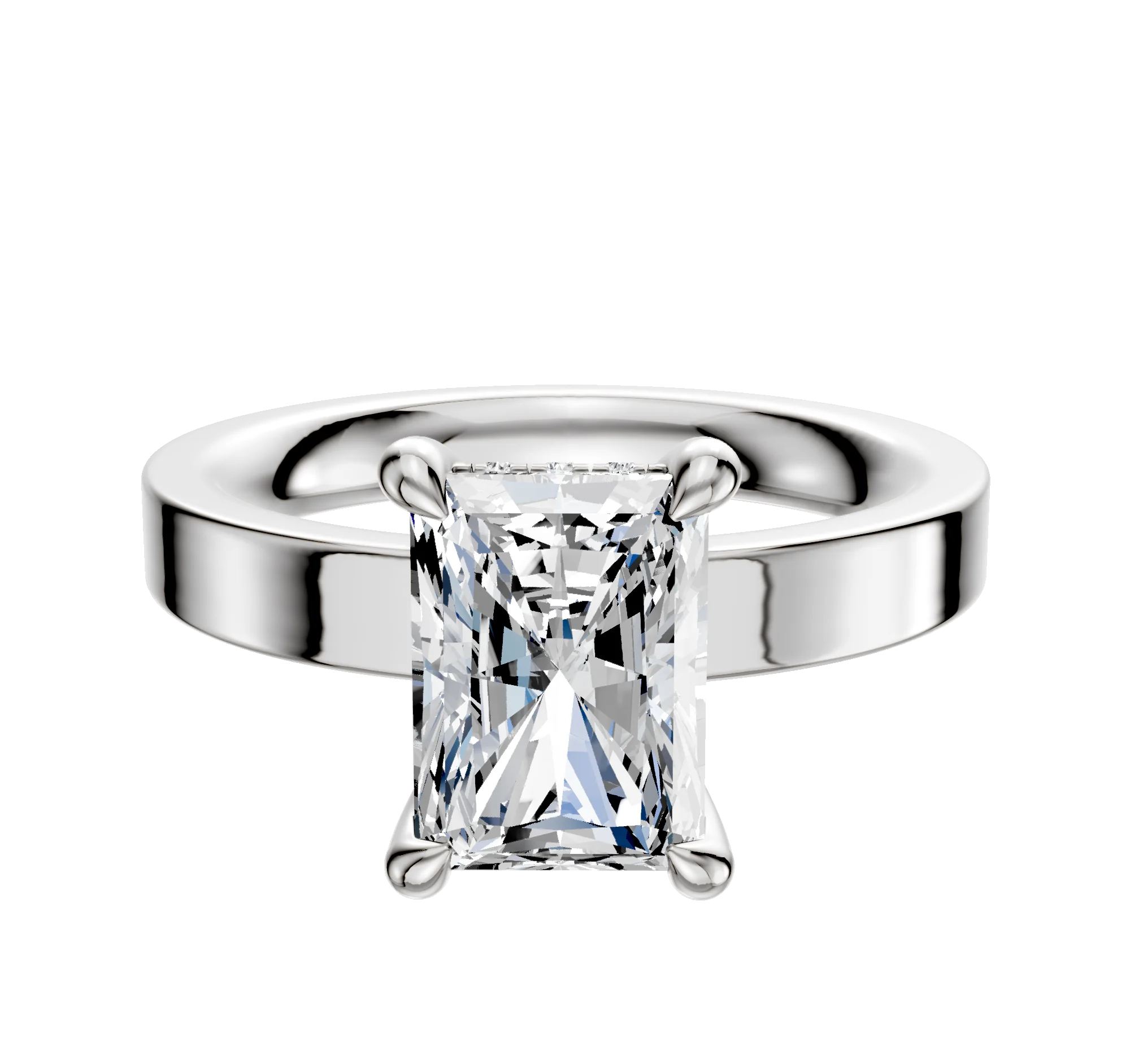 Platinum 4 Prong Hidden Halo Classic Flat 3.0mm Engagement Ring