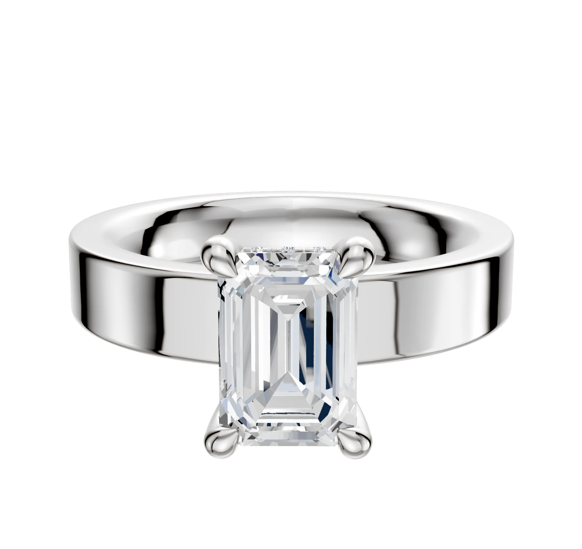 Platinum 4 Prong Hidden Halo Classic Flat 4.0mm Engagement Ring