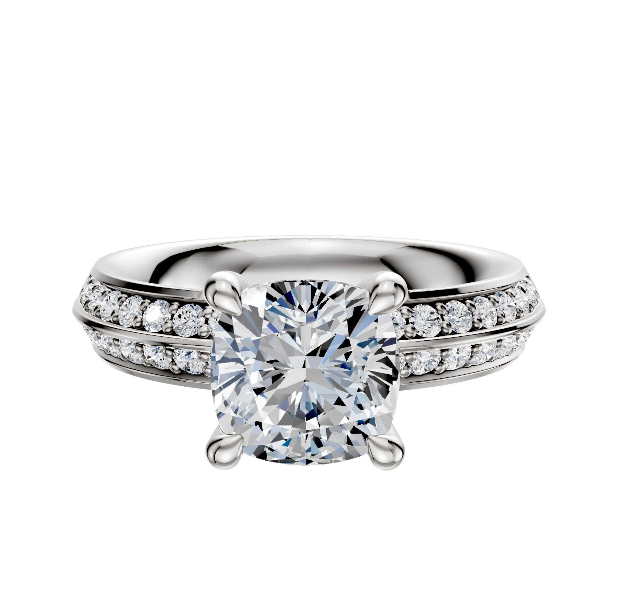 Platinum 4 Prong Hidden Halo Classic Knife Edge 1-Row-Pave 2.5mm Engagement Ring