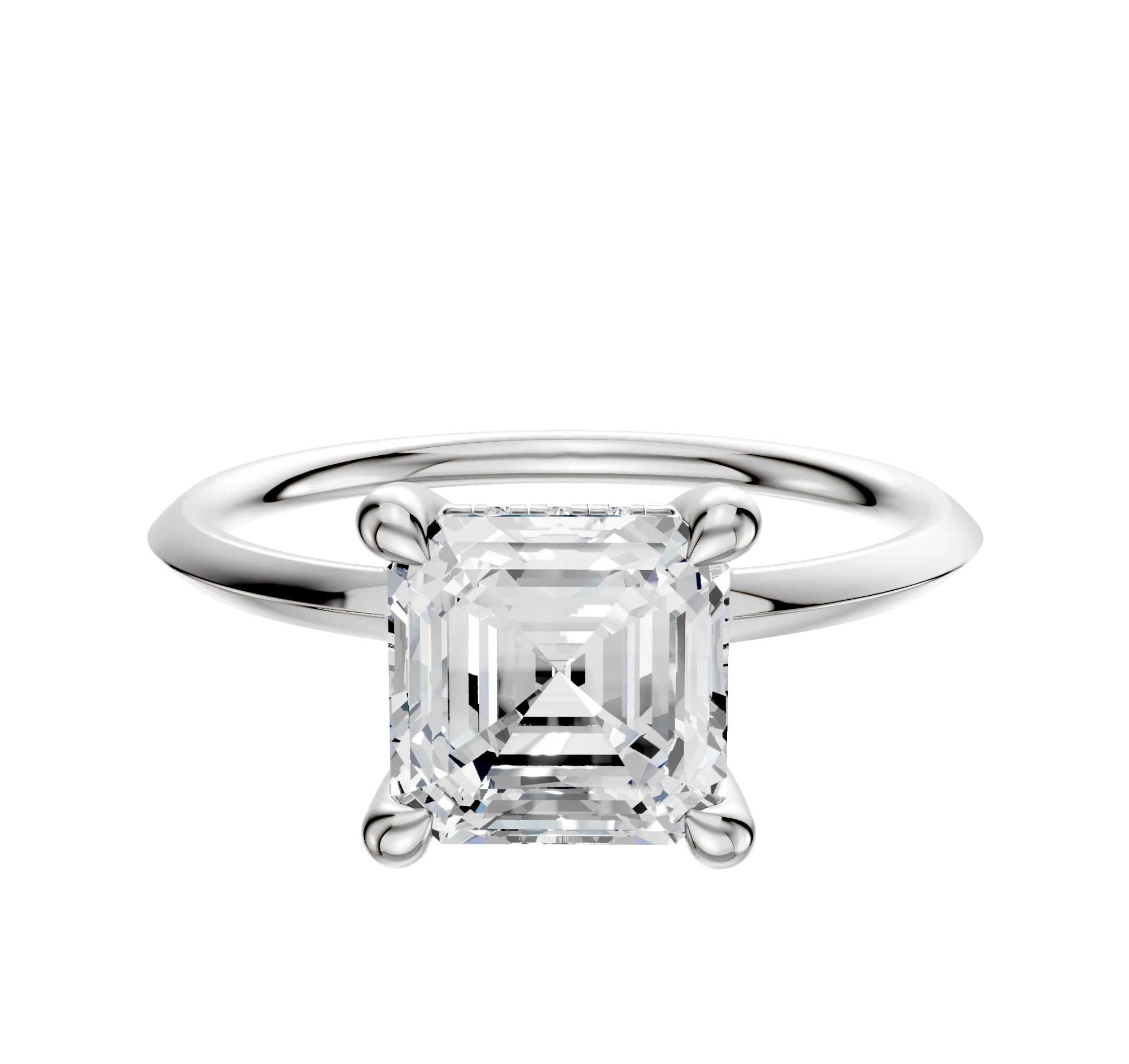 Platinum 4 Prong Hidden Halo Classic Knife Edge 1.5mm Engagement Ring