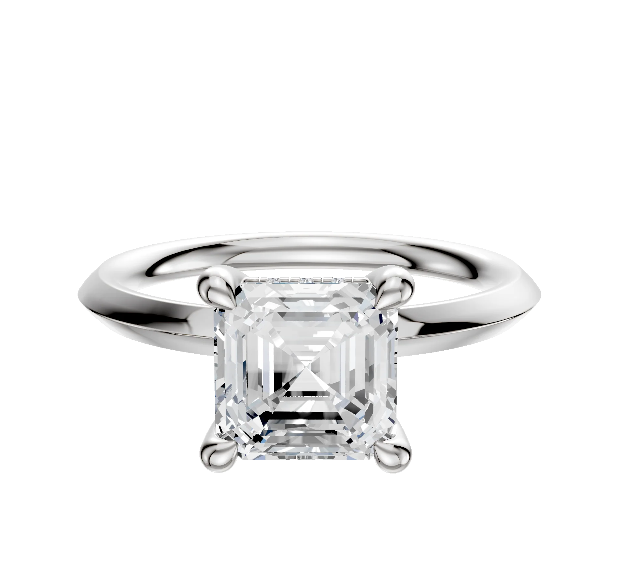 Platinum 4 Prong Hidden Halo Classic Knife Edge 2.0mm Engagement Ring