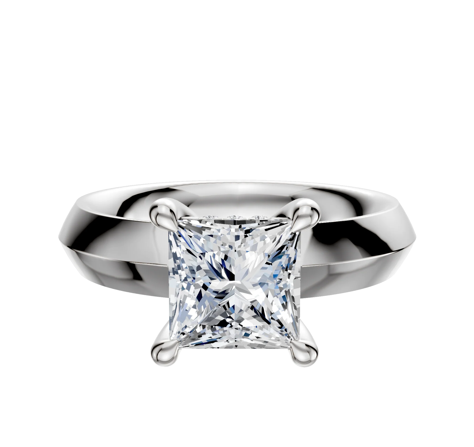 Platinum 4 Prong Hidden Halo Classic Knife Edge 4.0mm Engagement Ring
