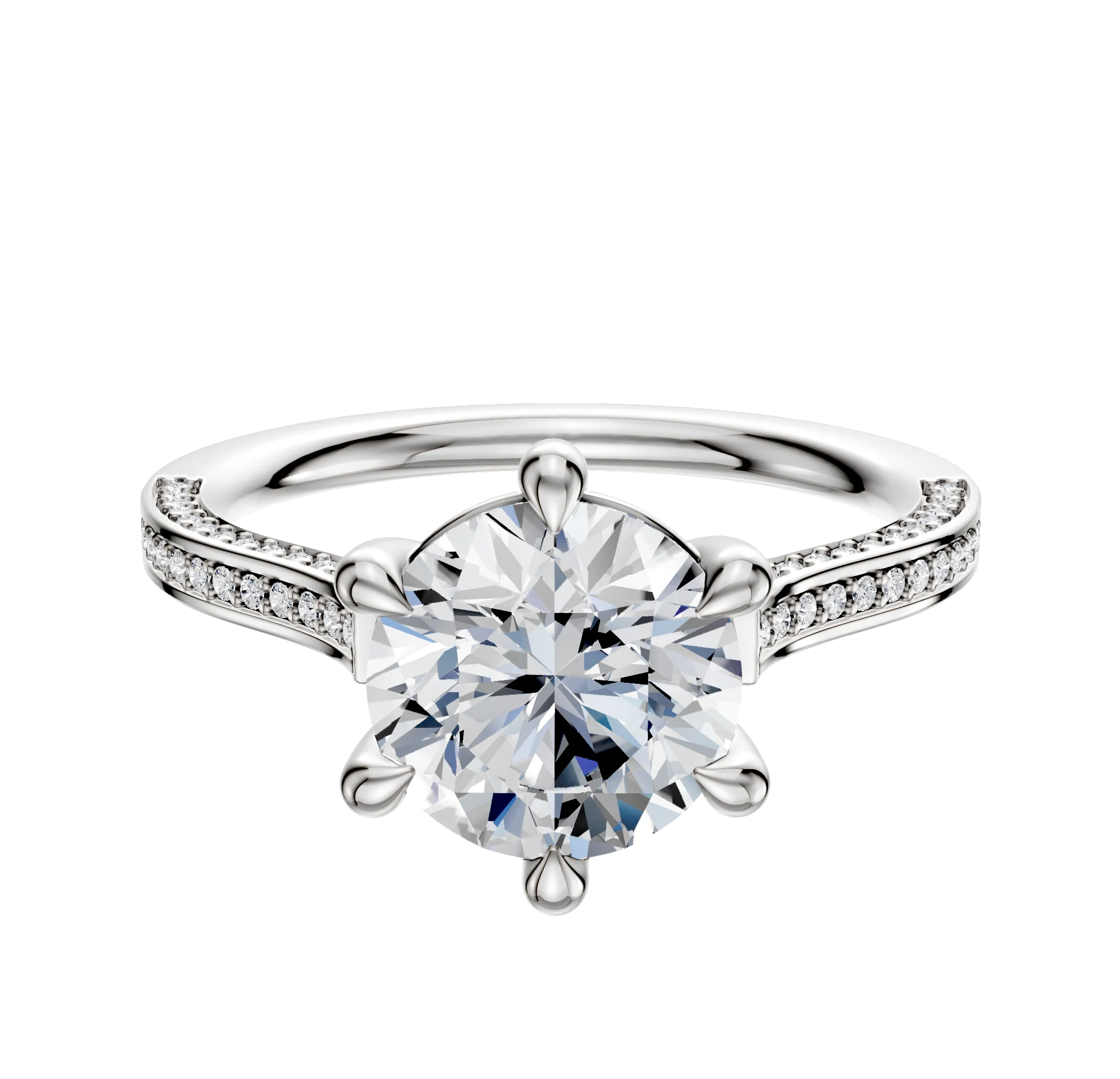 Platinum 6 Prong Basket Cathedral Flat 3-Row-Pave 2.0mm Engagement Ring