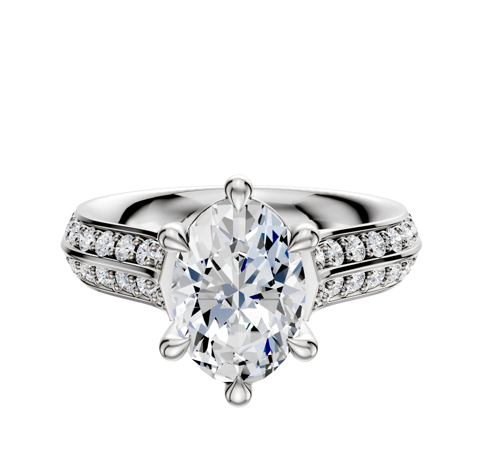 Platinum 6 Prong Basket Cathedral Knife Edge 1-Row-Pave 2.5mm Engagement Ring