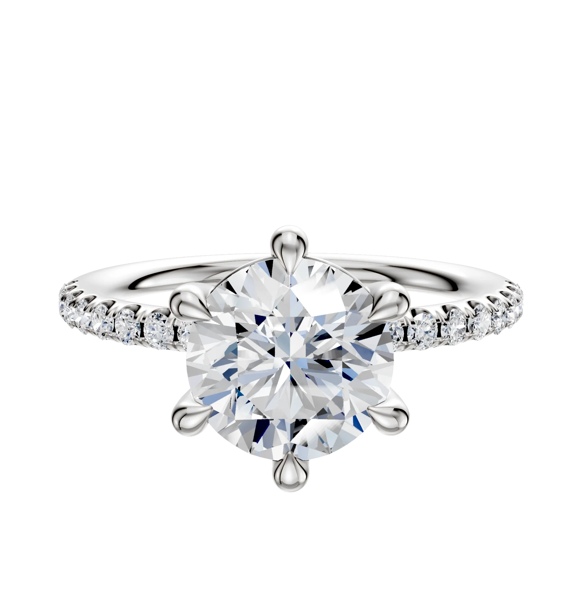 Platinum 6 Prong Basket Classic Dome 1-Row-Pave 2.5mm Engagement Ring