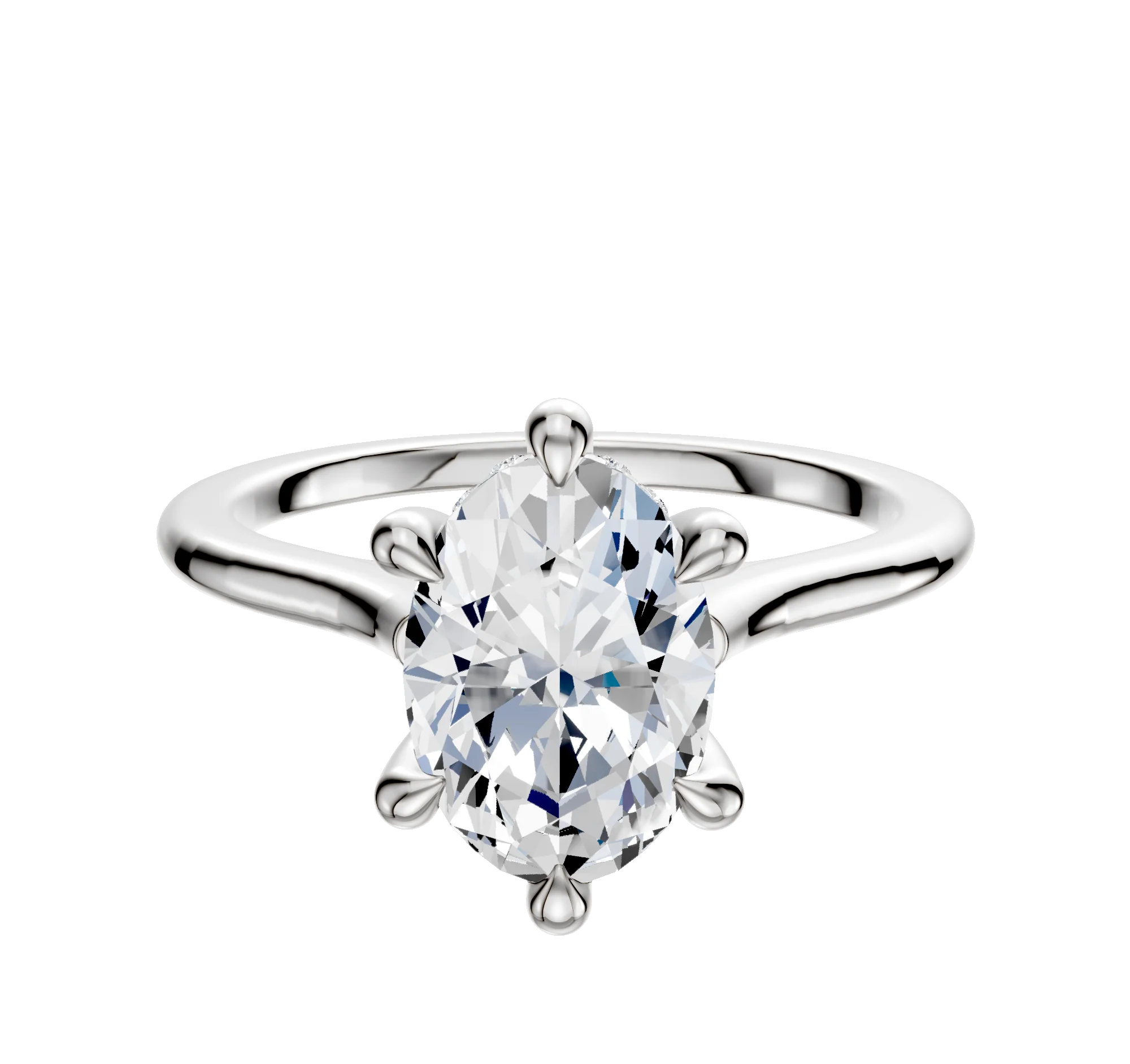 Platinum 6 Prong Hidden Halo Cathedral Dome 1.5mm Engagement Ring
