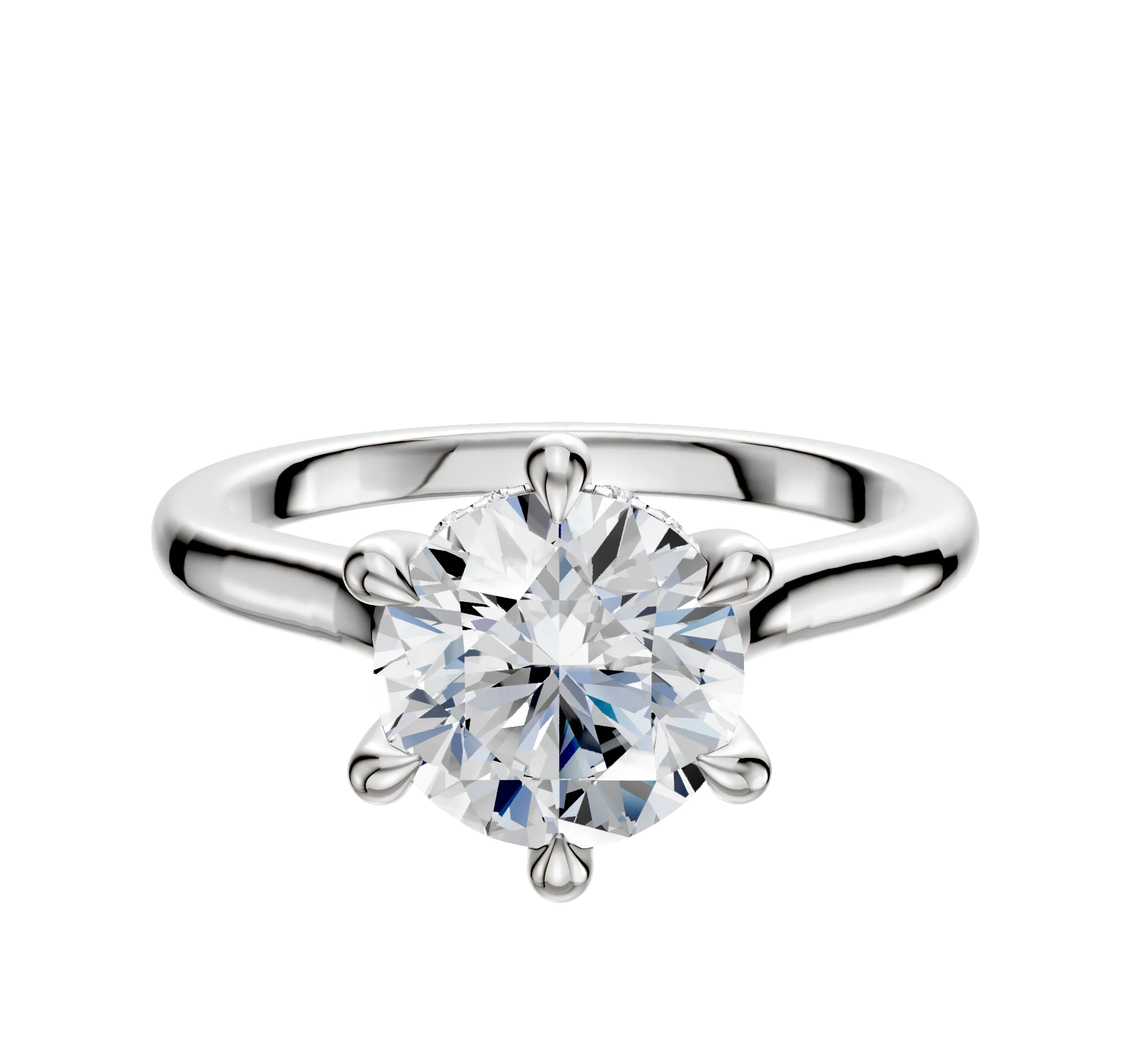 Platinum 6 Prong Hidden Halo Cathedral Dome 2.0mm Engagement Ring