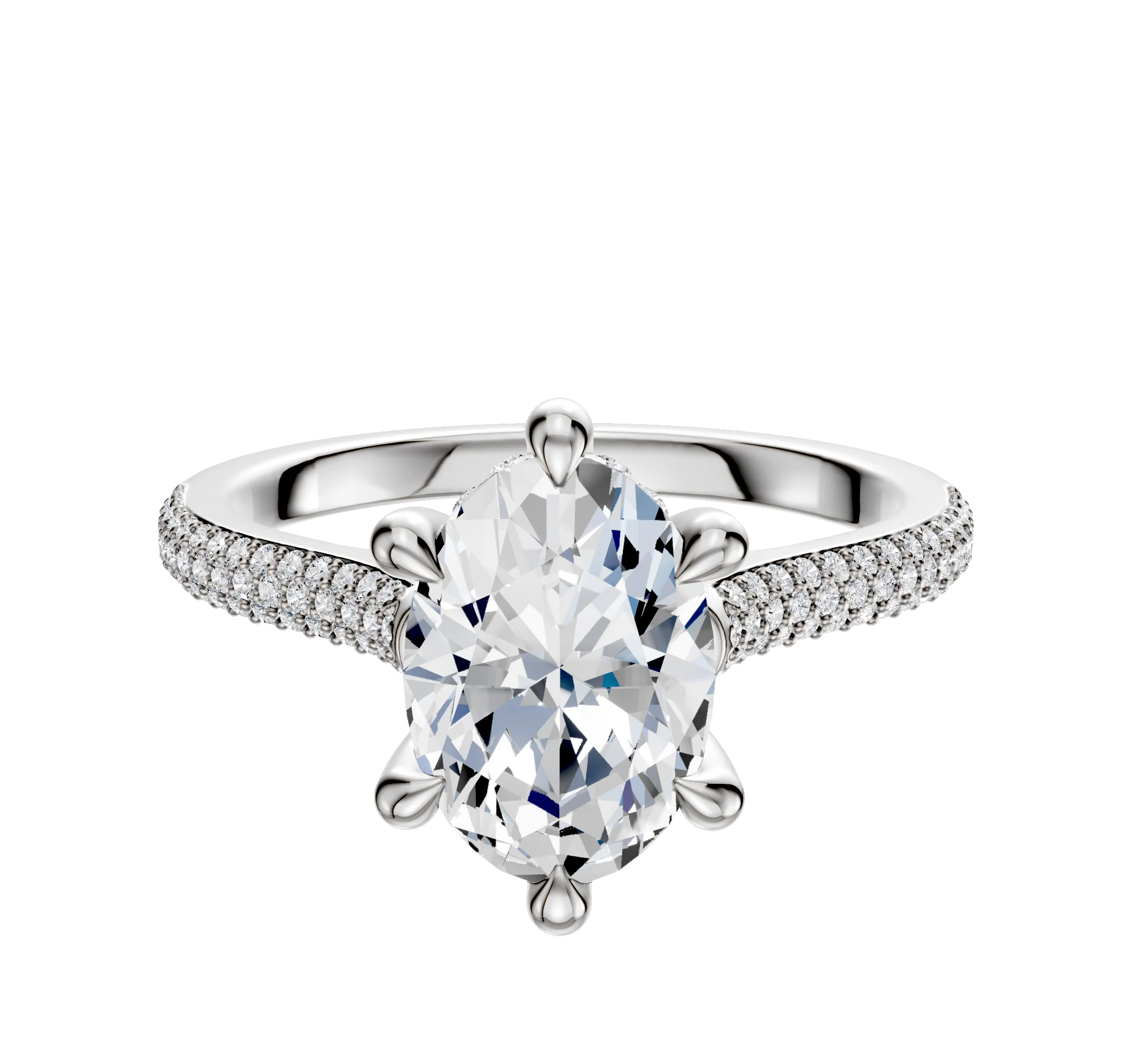 Platinum 6 Prong Hidden Halo Cathedral Dome 3-Row-Pave 2.0mm Engagement Ring