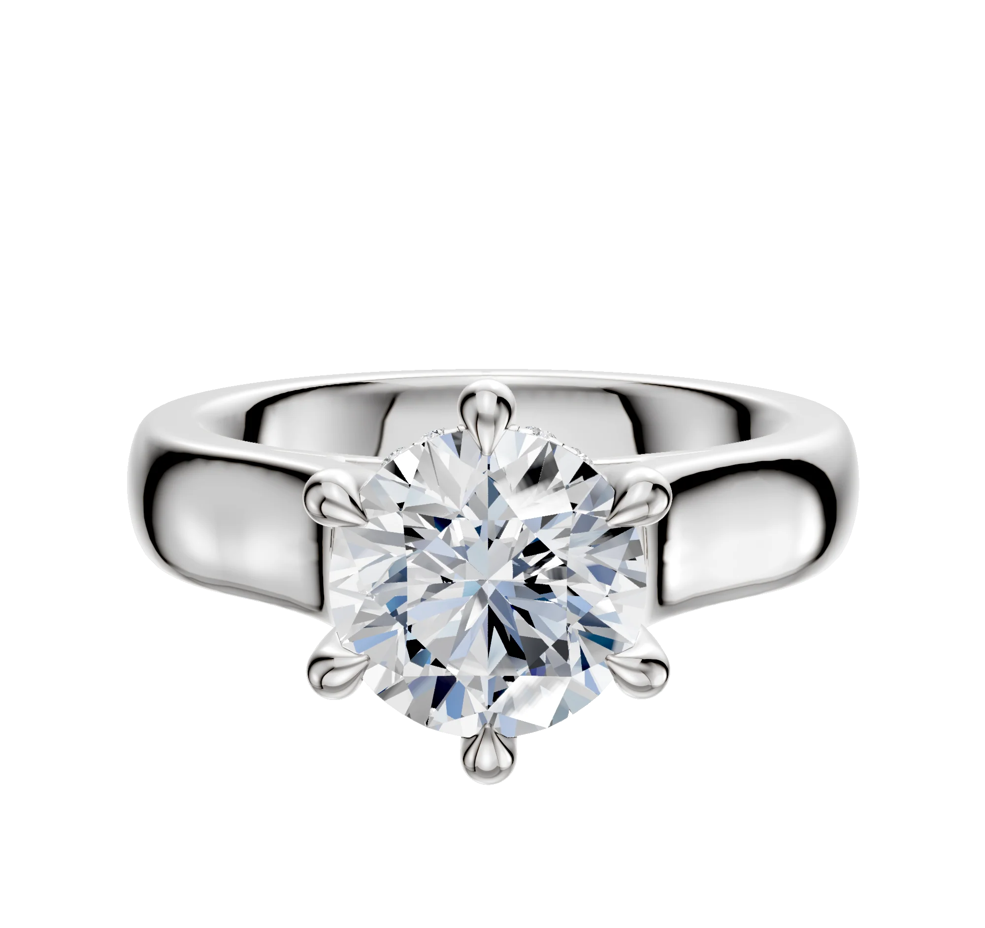 Platinum 6 Prong Hidden Halo Cathedral Dome 4.0mm Engagement Ring