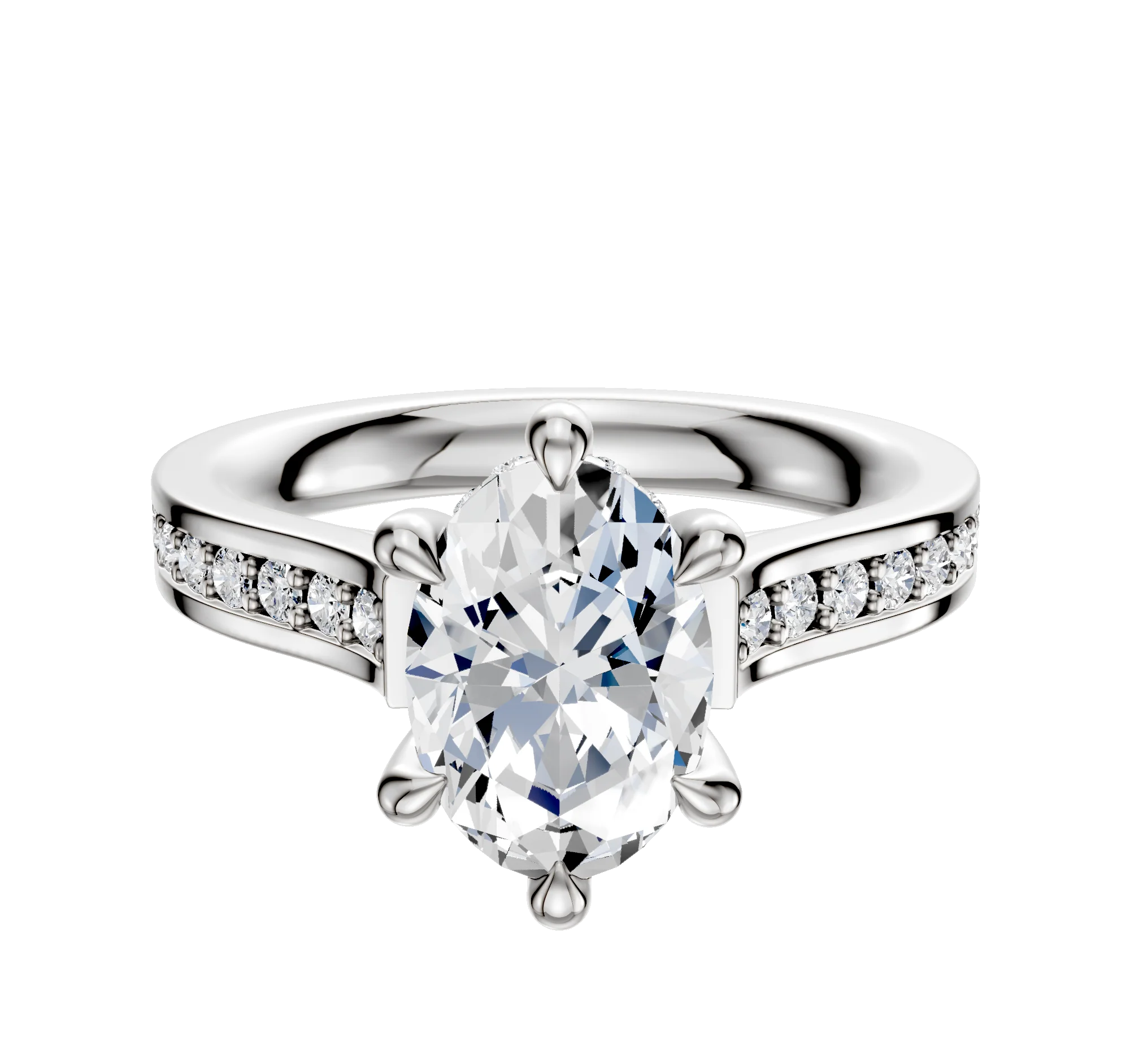 Platinum 6 Prong Hidden Halo Cathedral Flat 1-Row-Pave 2.5mm Engagement Ring