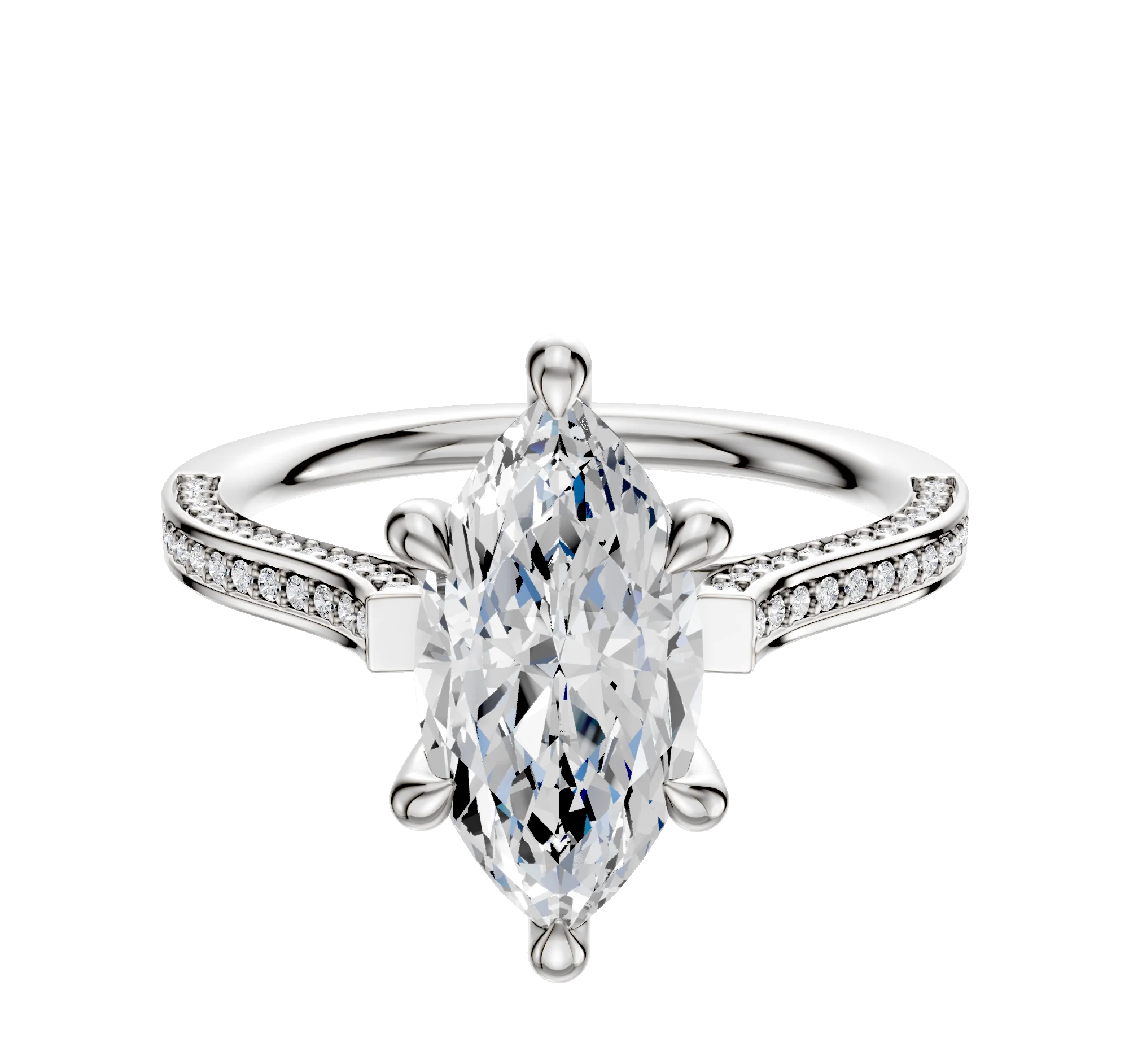 Platinum 6 Prong Hidden Halo Cathedral Flat 3-Row-Pave 2.0mm Engagement Ring