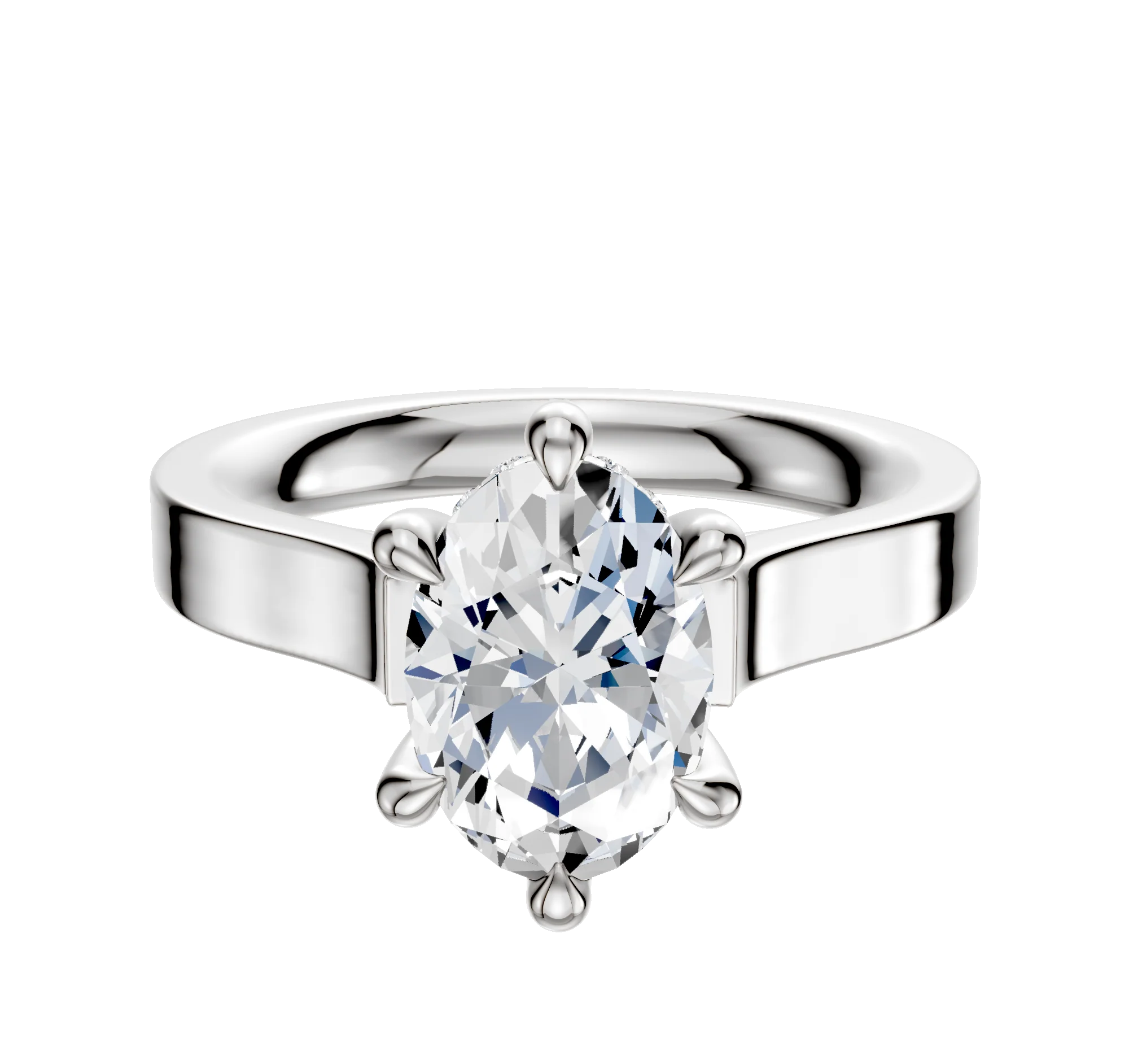Platinum 6 Prong Hidden Halo Cathedral Flat 3.0mm Engagement Ring
