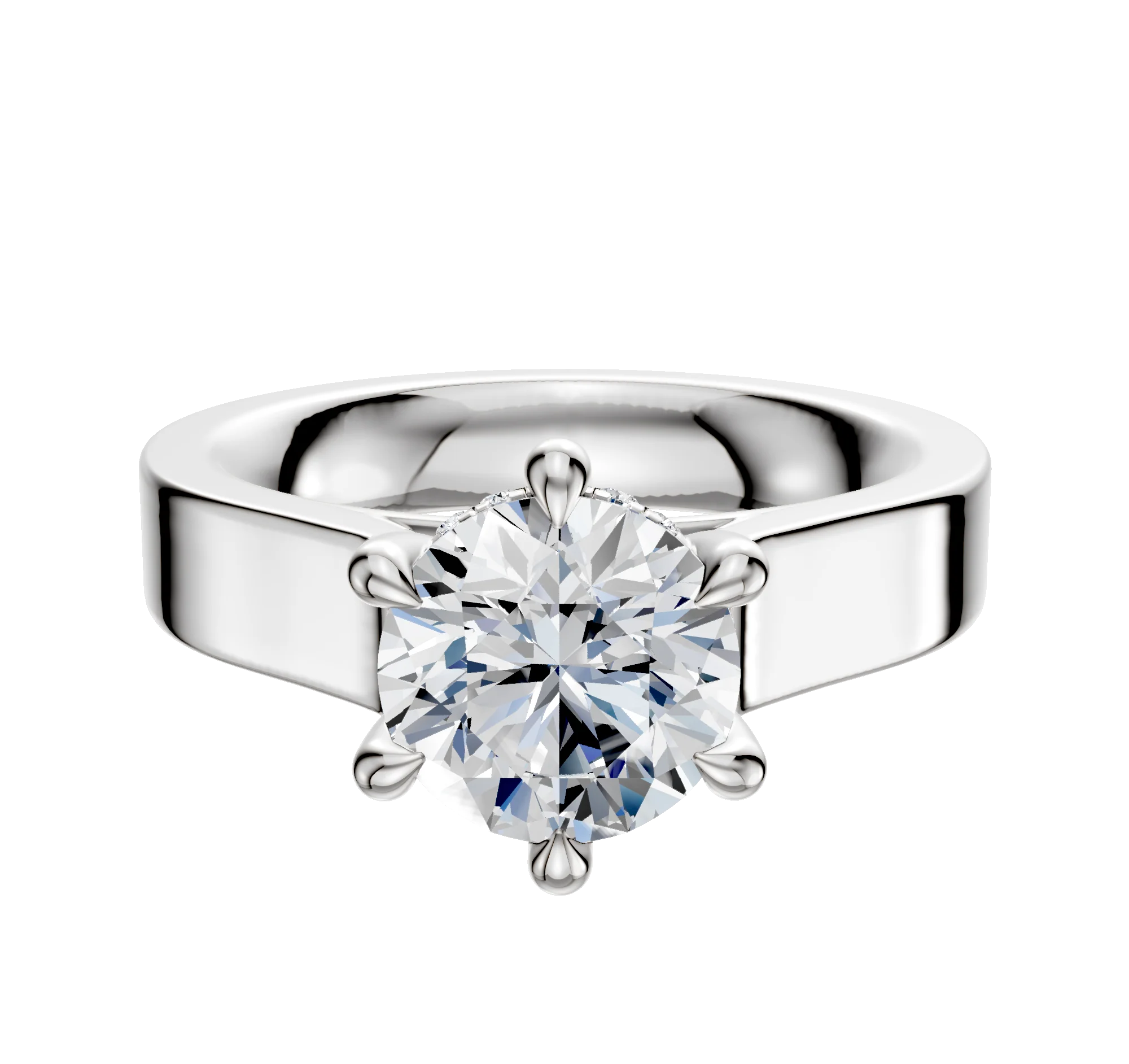 Platinum 6 Prong Hidden Halo Cathedral Flat 4.0mm Engagement Ring