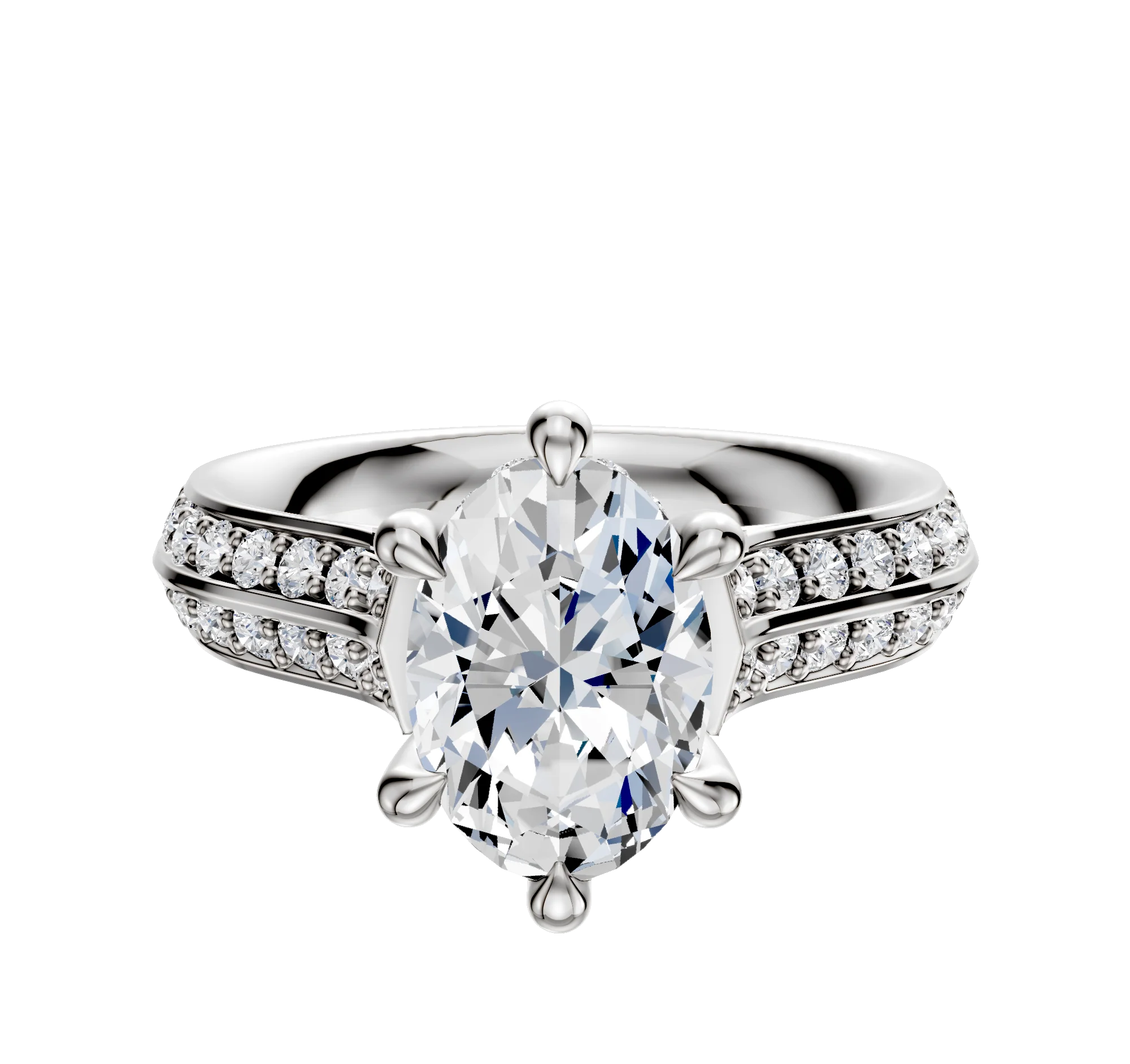 Platinum 6 Prong Hidden Halo Cathedral Knife Edge 1-Row-Pave 2.5mm Engagement Ring