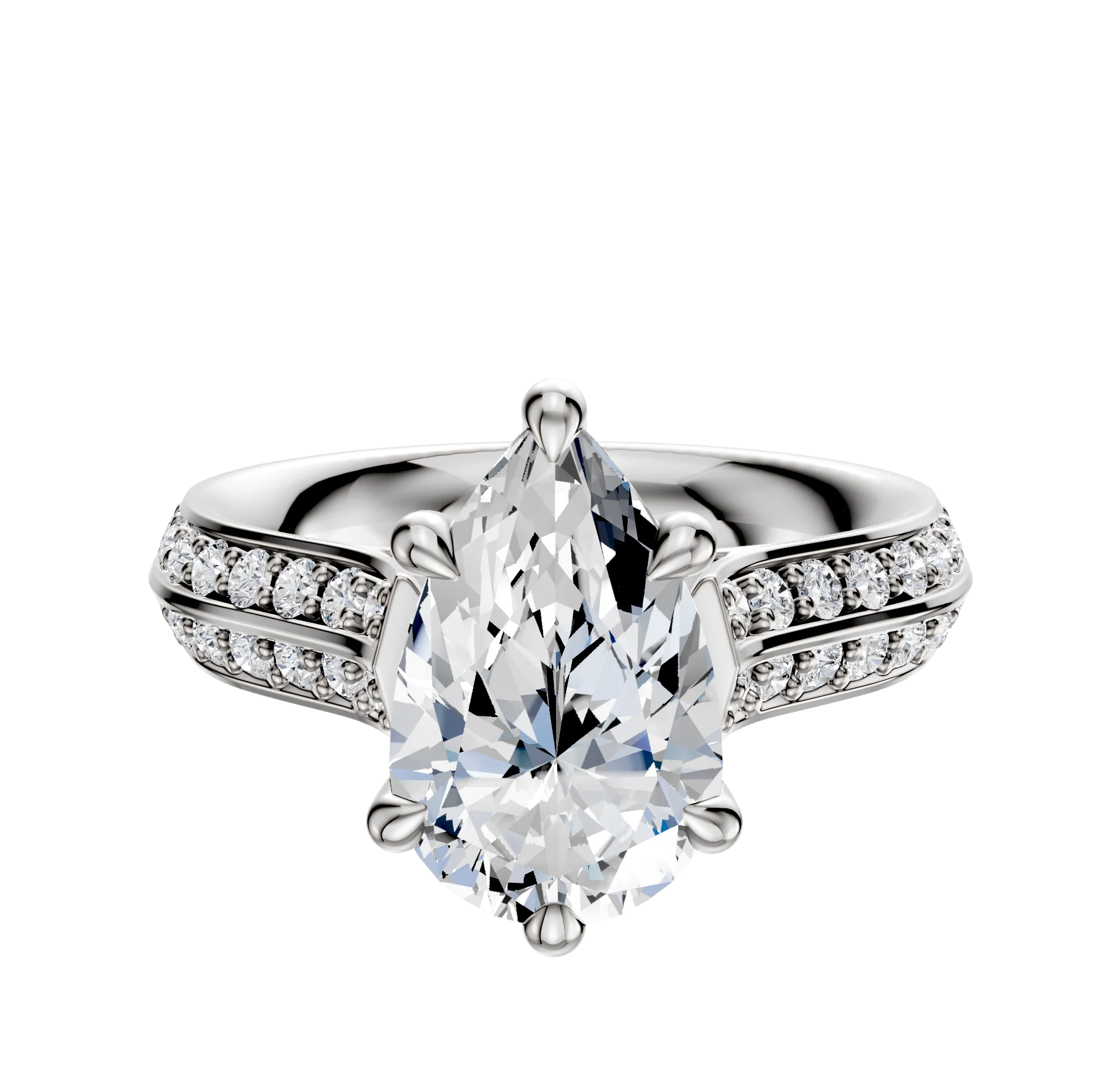 Platinum 6 Prong Hidden Halo Cathedral Knife Edge 1-Row-Pave 2.5mm Engagement Ring