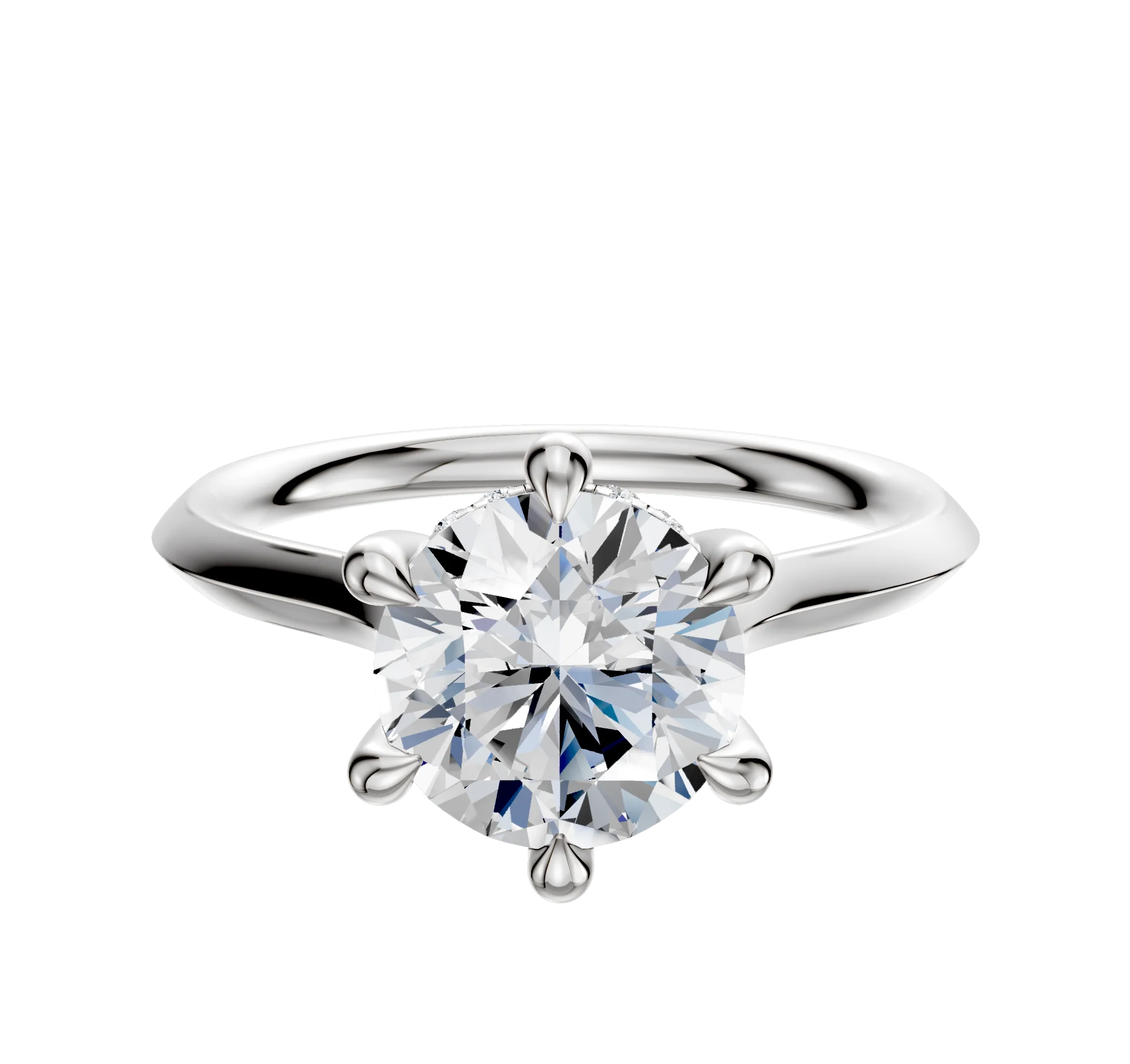 Platinum 6 Prong Hidden Halo Cathedral Knife Edge 2.0mm Engagement Ring