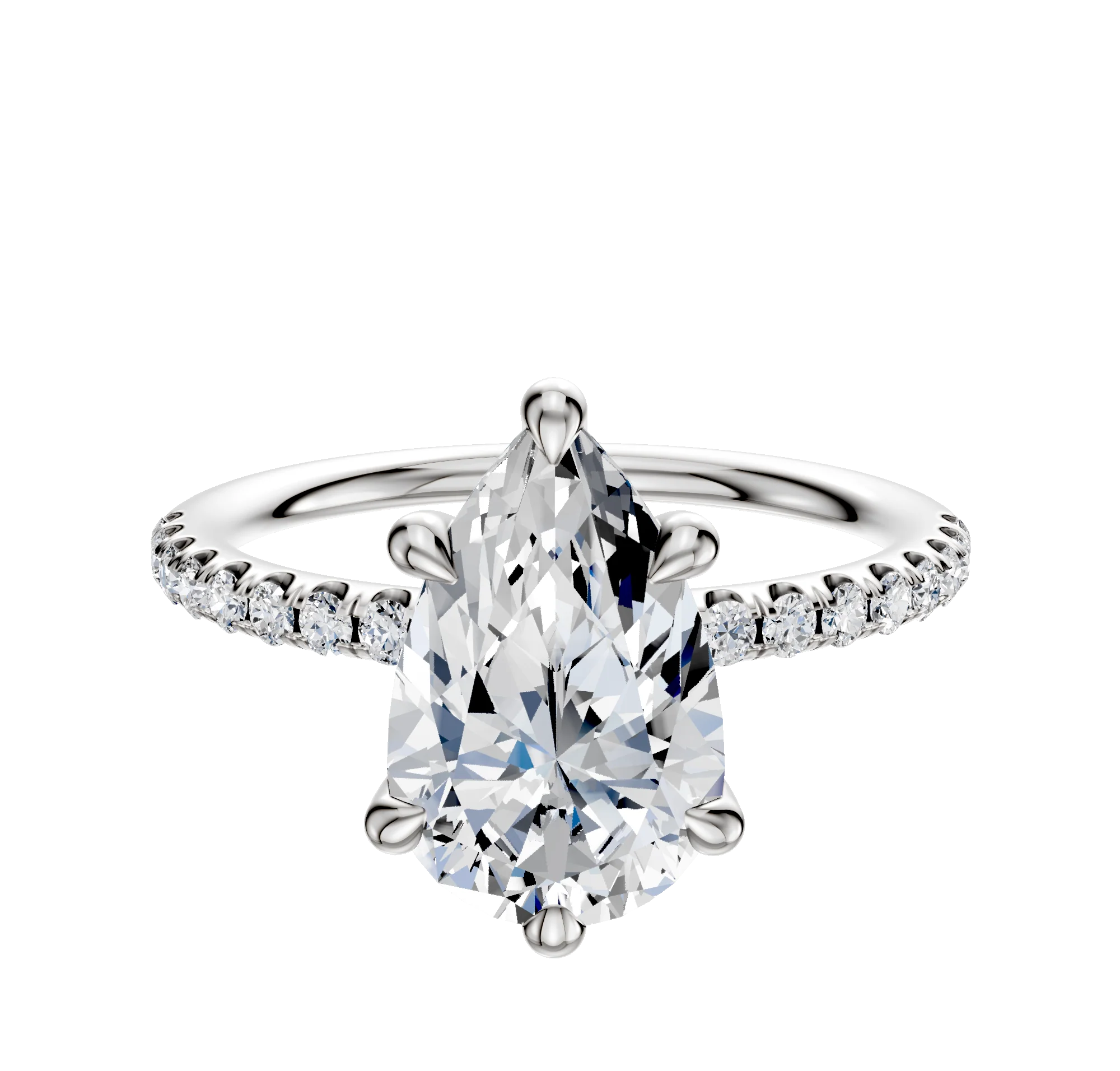 Platinum 6 Prong Hidden Halo Classic Dome 1-Row-Pave 2.5mm Engagement Ring