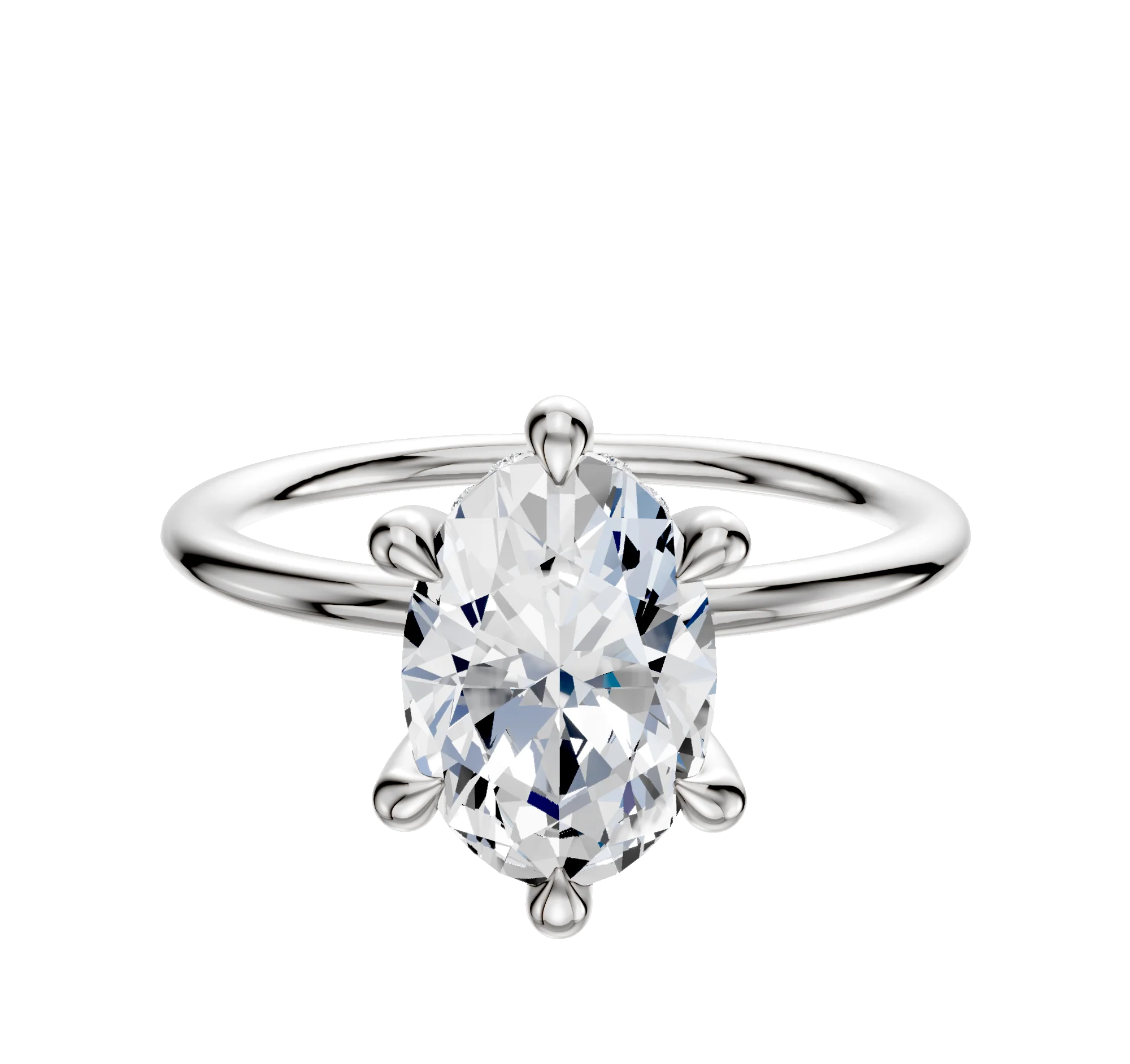 Platinum 6 Prong Hidden Halo Classic Dome 1.5mm Engagement Ring