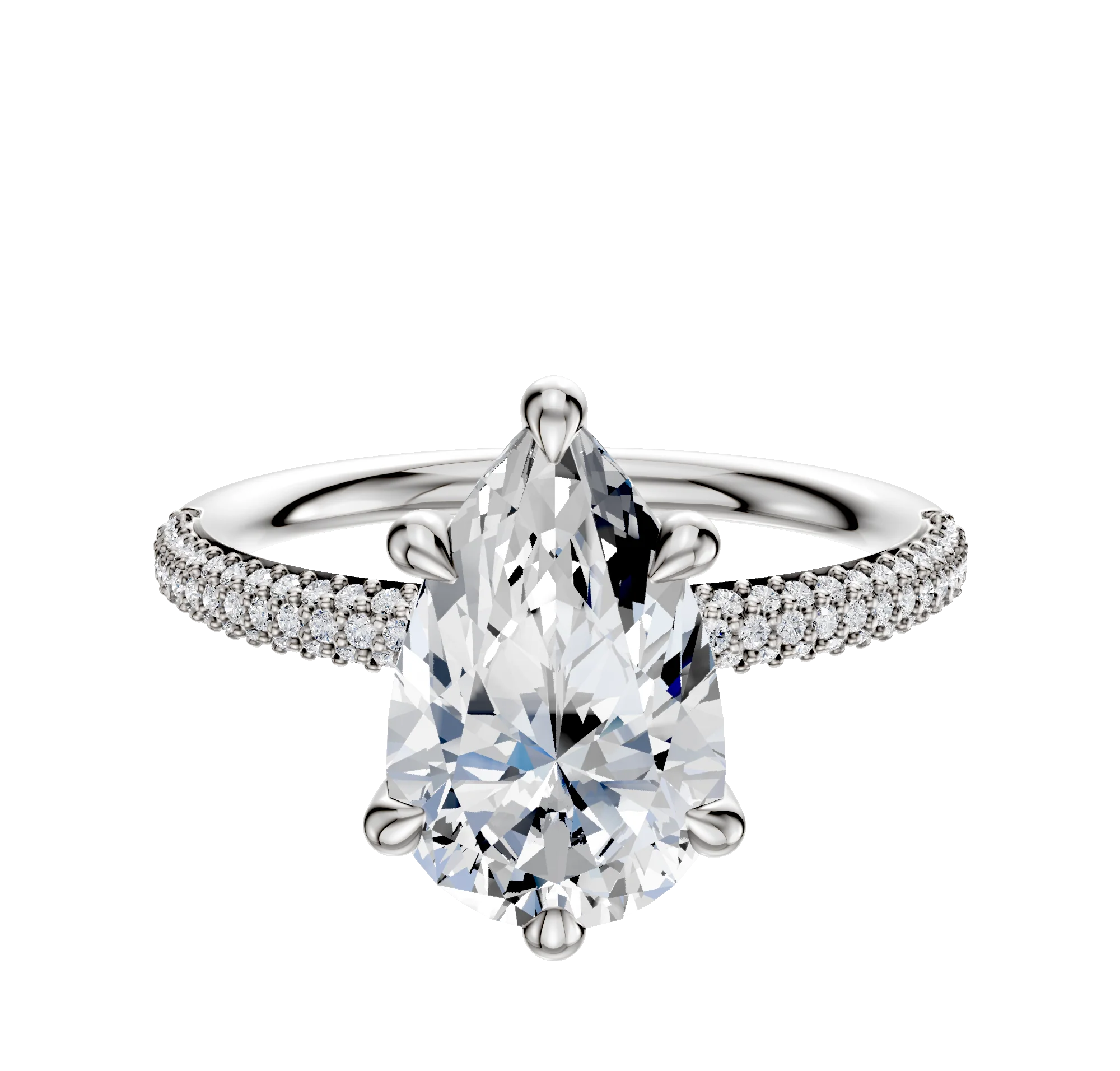 Platinum 6 Prong Hidden Halo Classic Dome 3-Row-Pave 2.0mm Engagement Ring