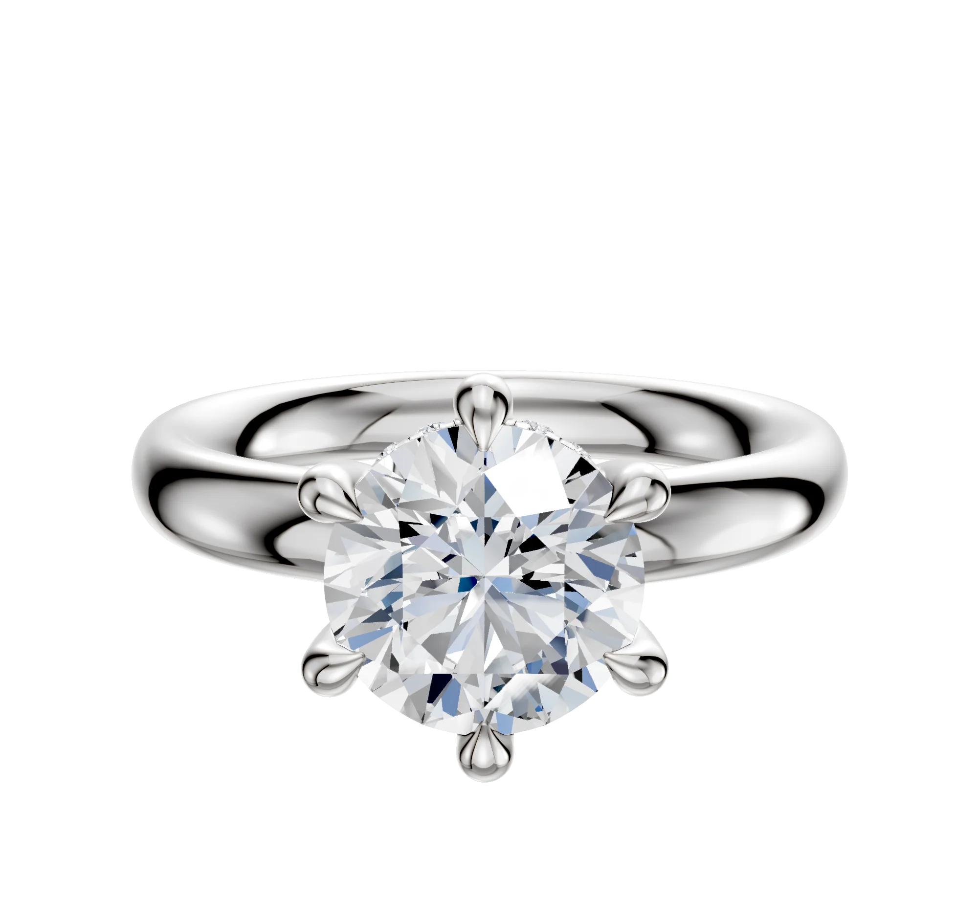 Platinum 6 Prong Hidden Halo Classic Dome 3.0mm Engagement Ring