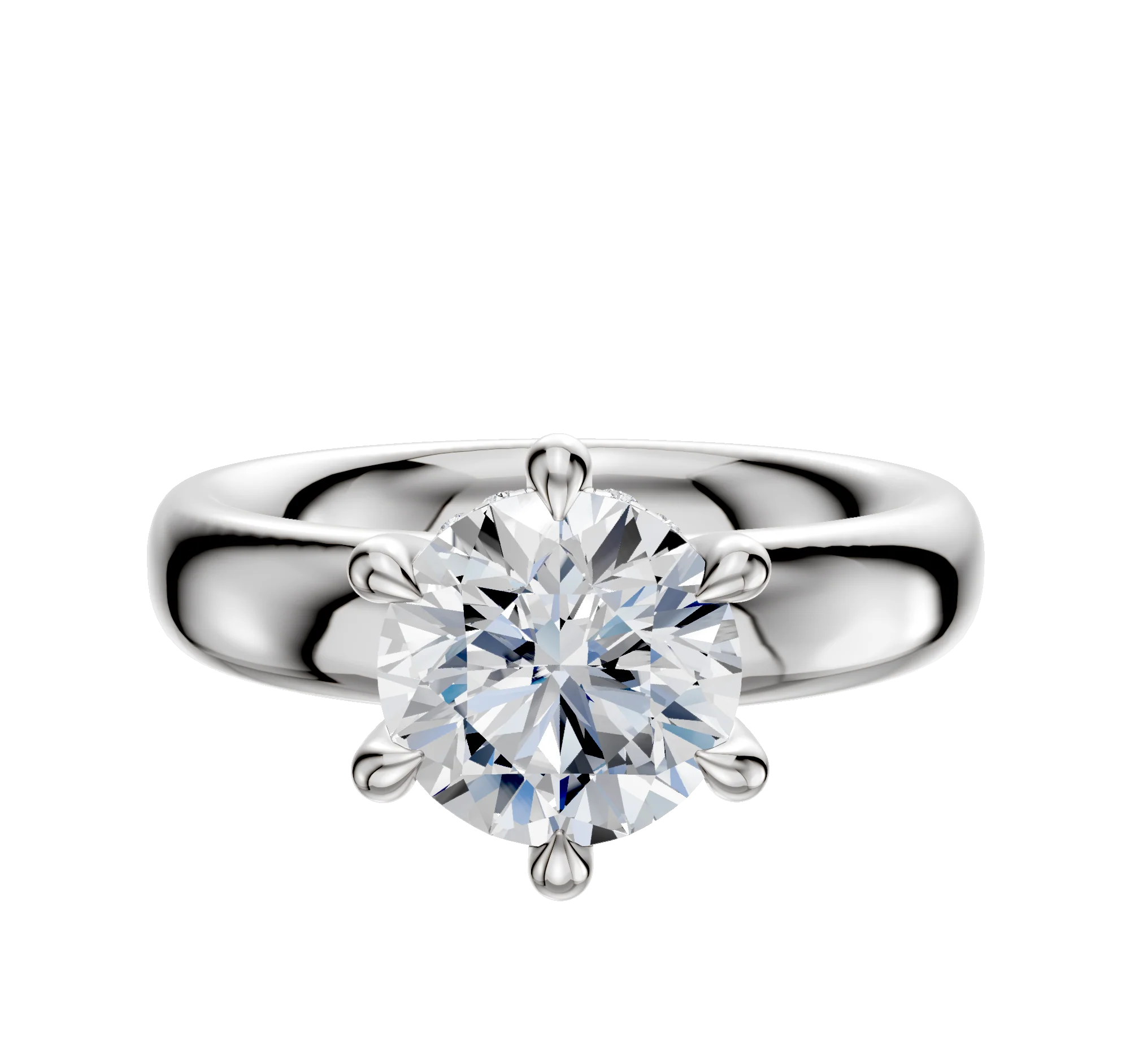 Platinum 6 Prong Hidden Halo Classic Dome 4.0mm Engagement Ring