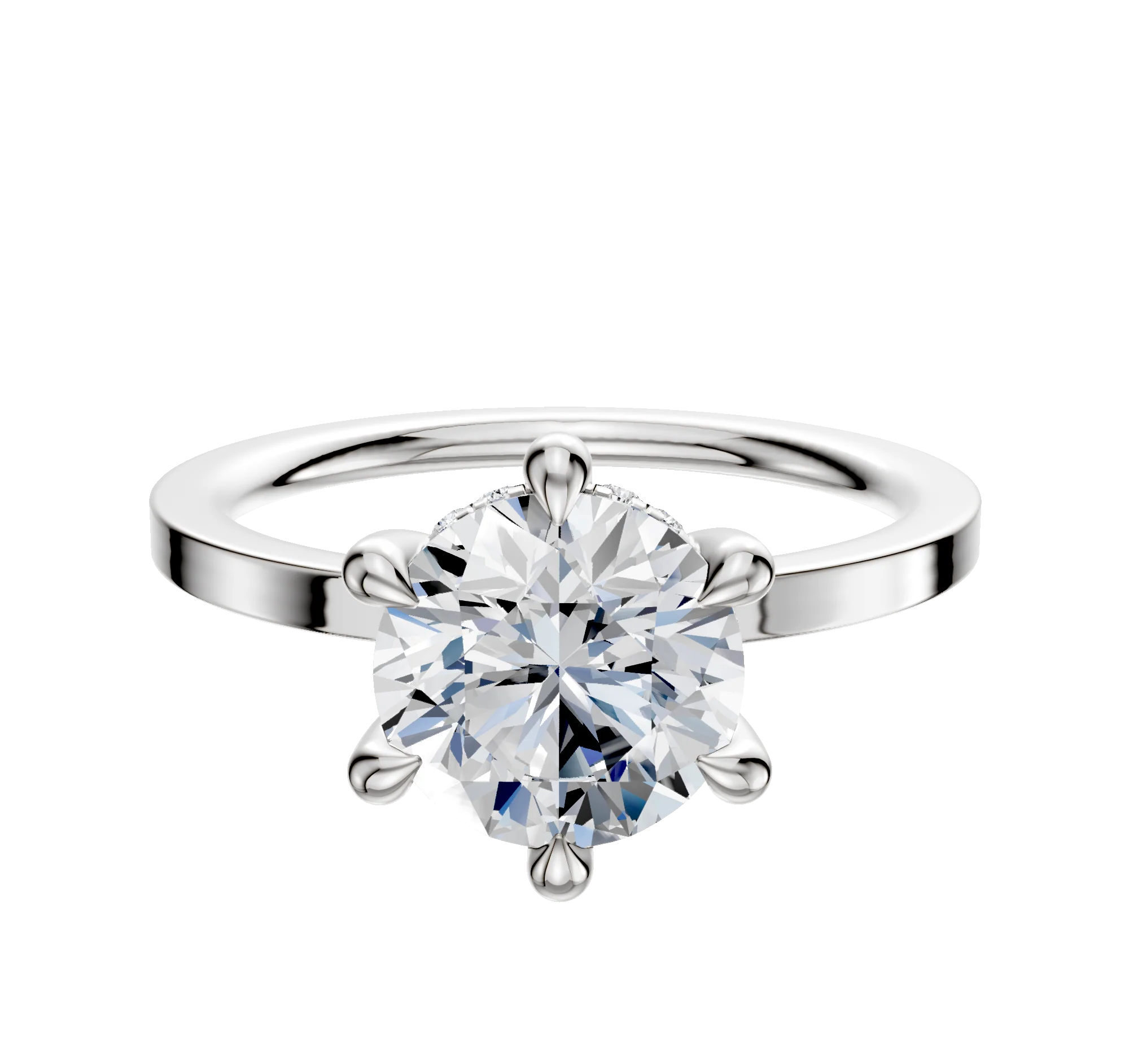 Platinum 6 Prong Hidden Halo Classic Flat 1.5mm Engagement Ring