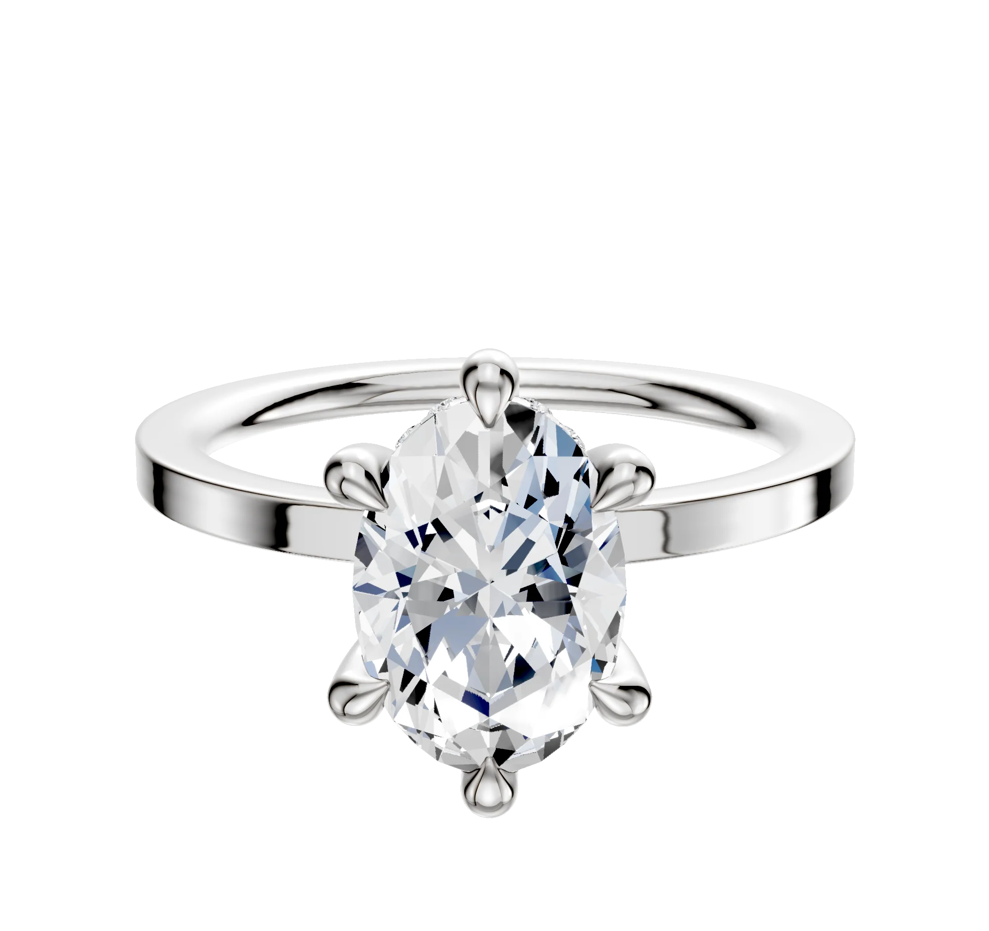 Platinum 6 Prong Hidden Halo Classic Flat 1.5mm Engagement Ring