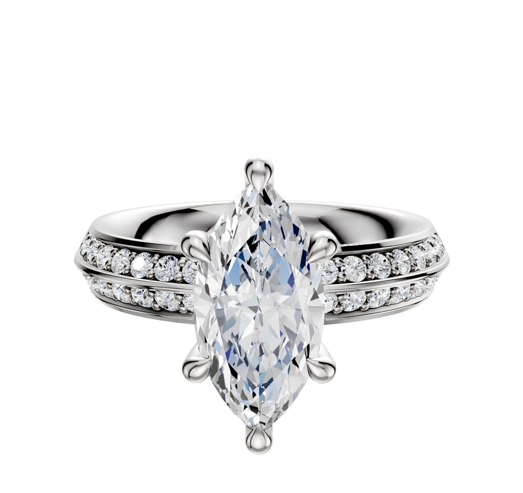 Platinum 6 Prong Hidden Halo Classic Knife Edge 1-Row-Pave 2.5mm Engagement Ring