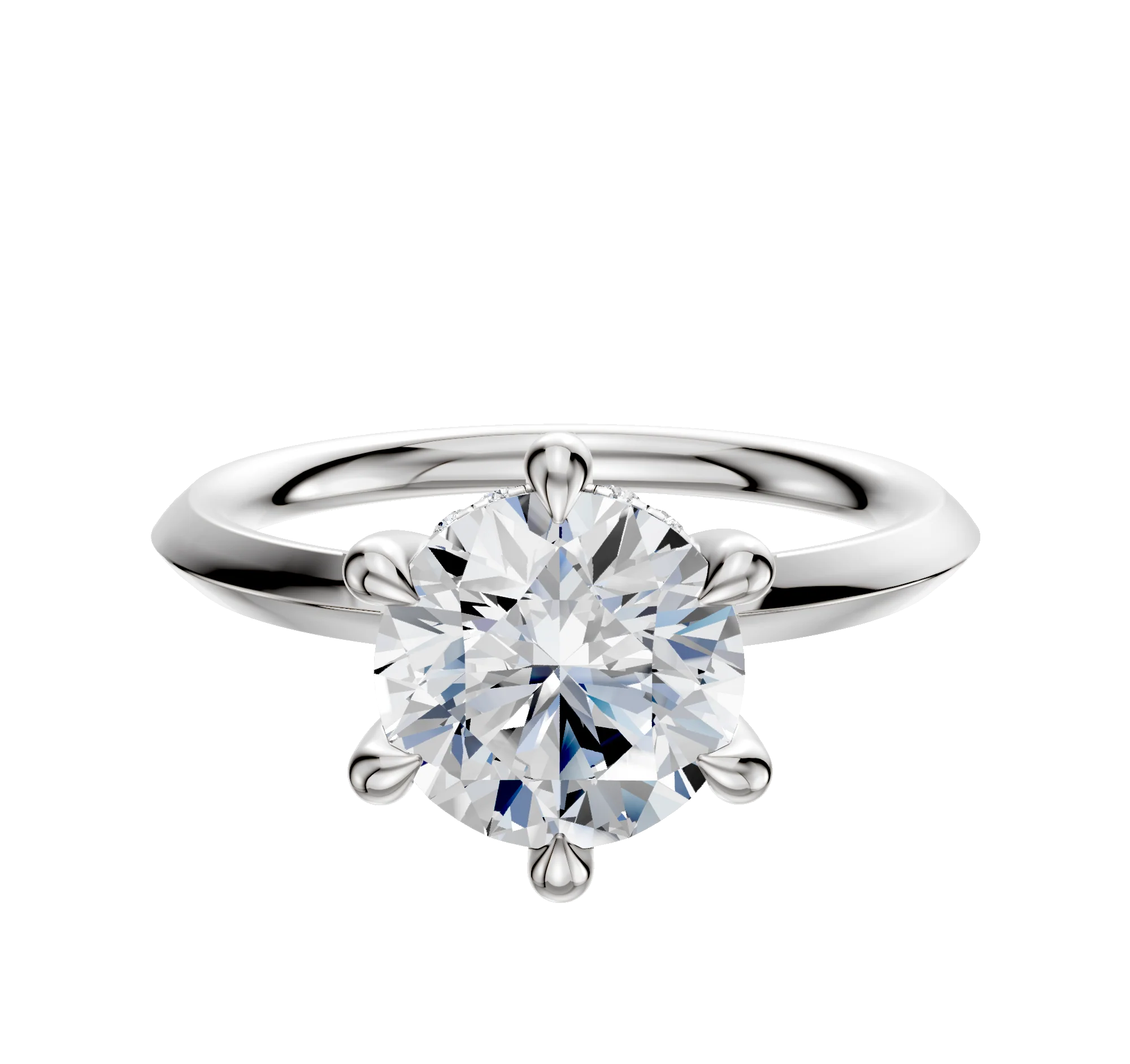 Platinum 6 Prong Hidden Halo Classic Knife Edge 2.0mm Engagement Ring