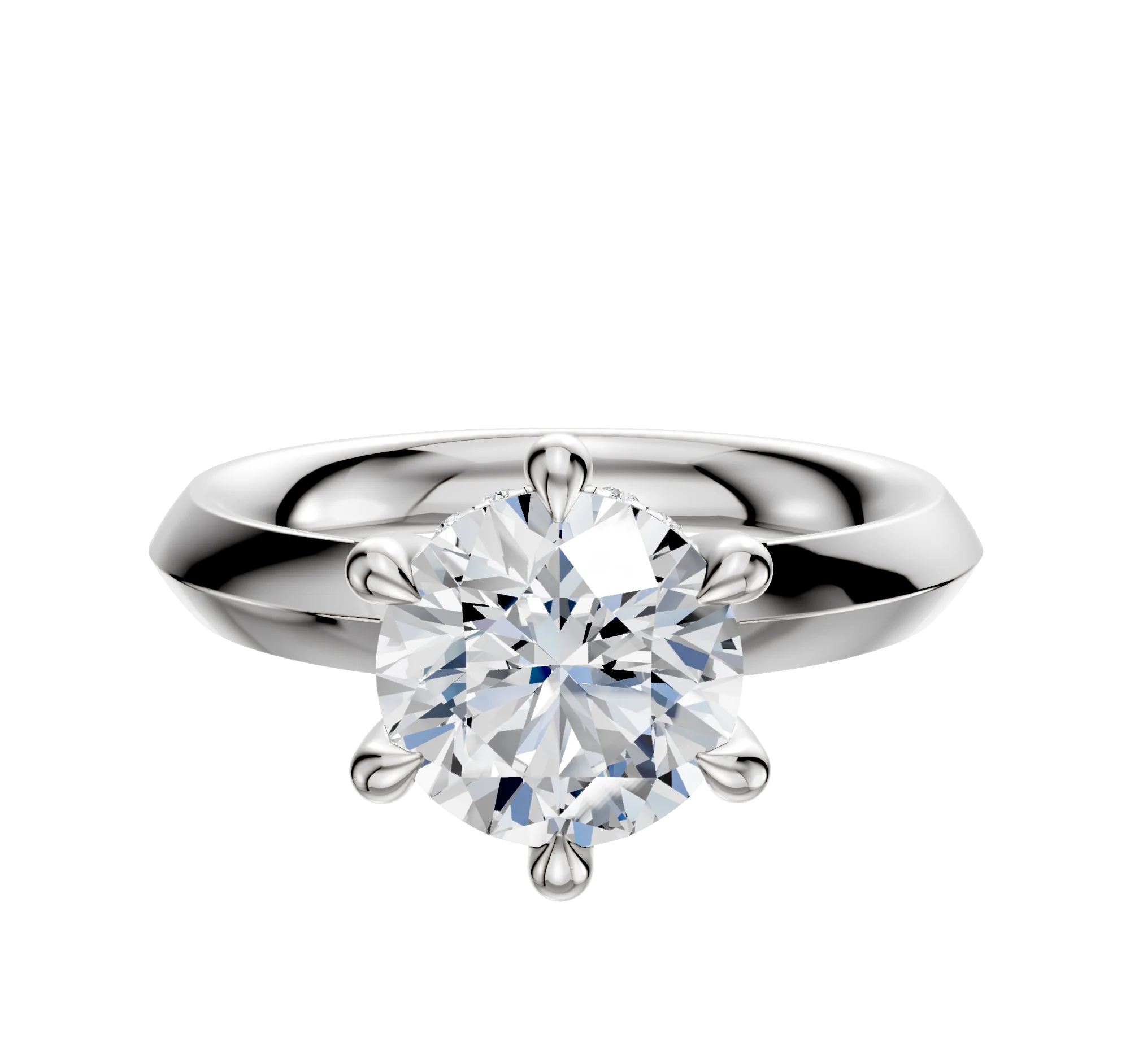 Platinum 6 Prong Hidden Halo Classic Knife Edge 3.0mm Engagement Ring